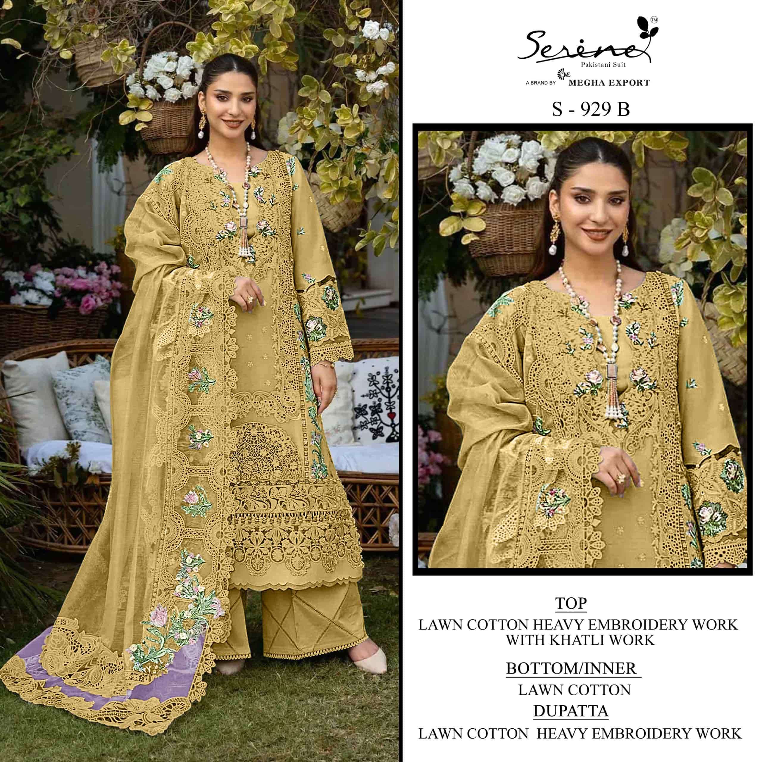 SERINE S-929 A TO D SERIES CAMBRIC LAWN COTTON EMBROIDERY PAKISTANI SUIT-00201