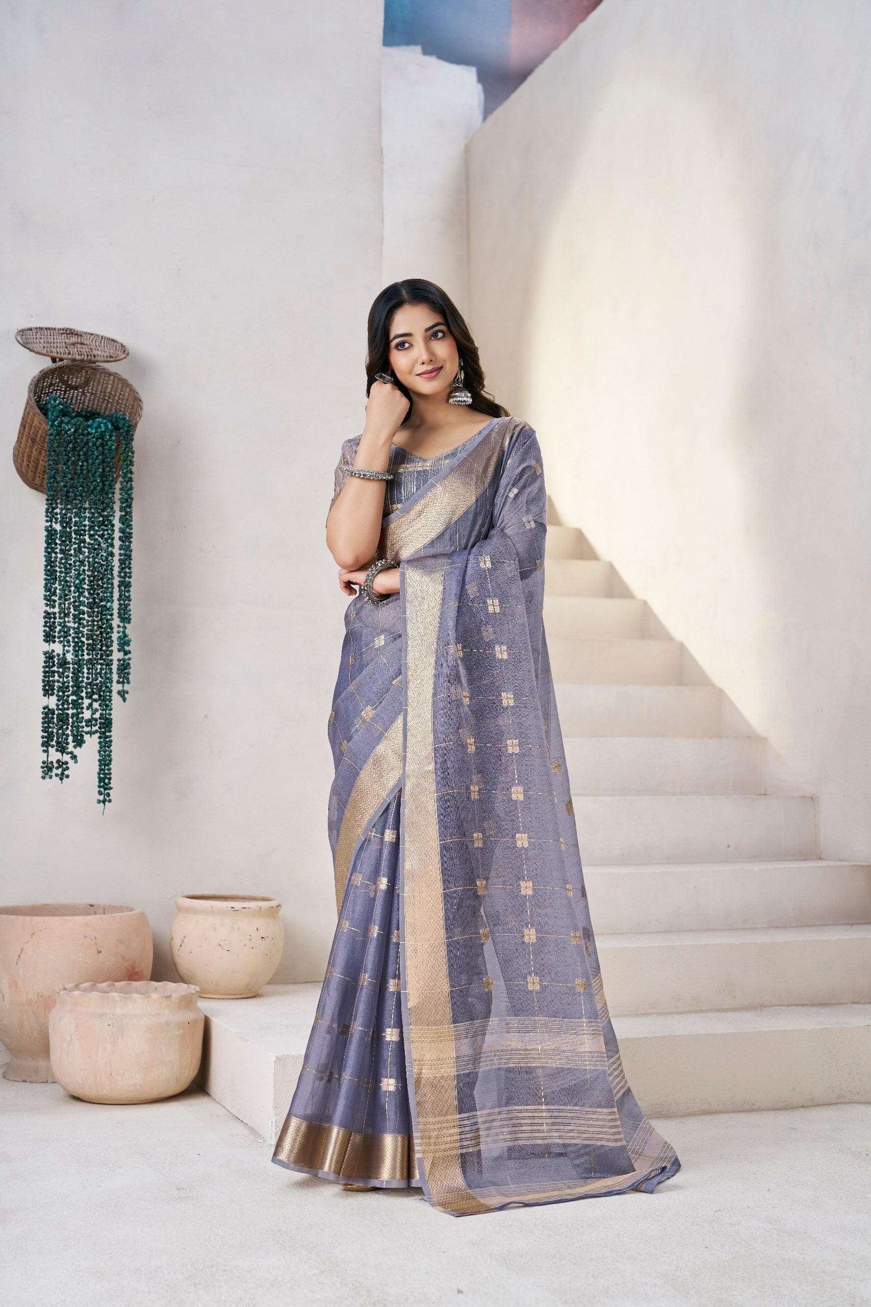 SF-1061 BY ASLIWHOLESALE COTTON LINEN SILK PRINTED SAREES-00314