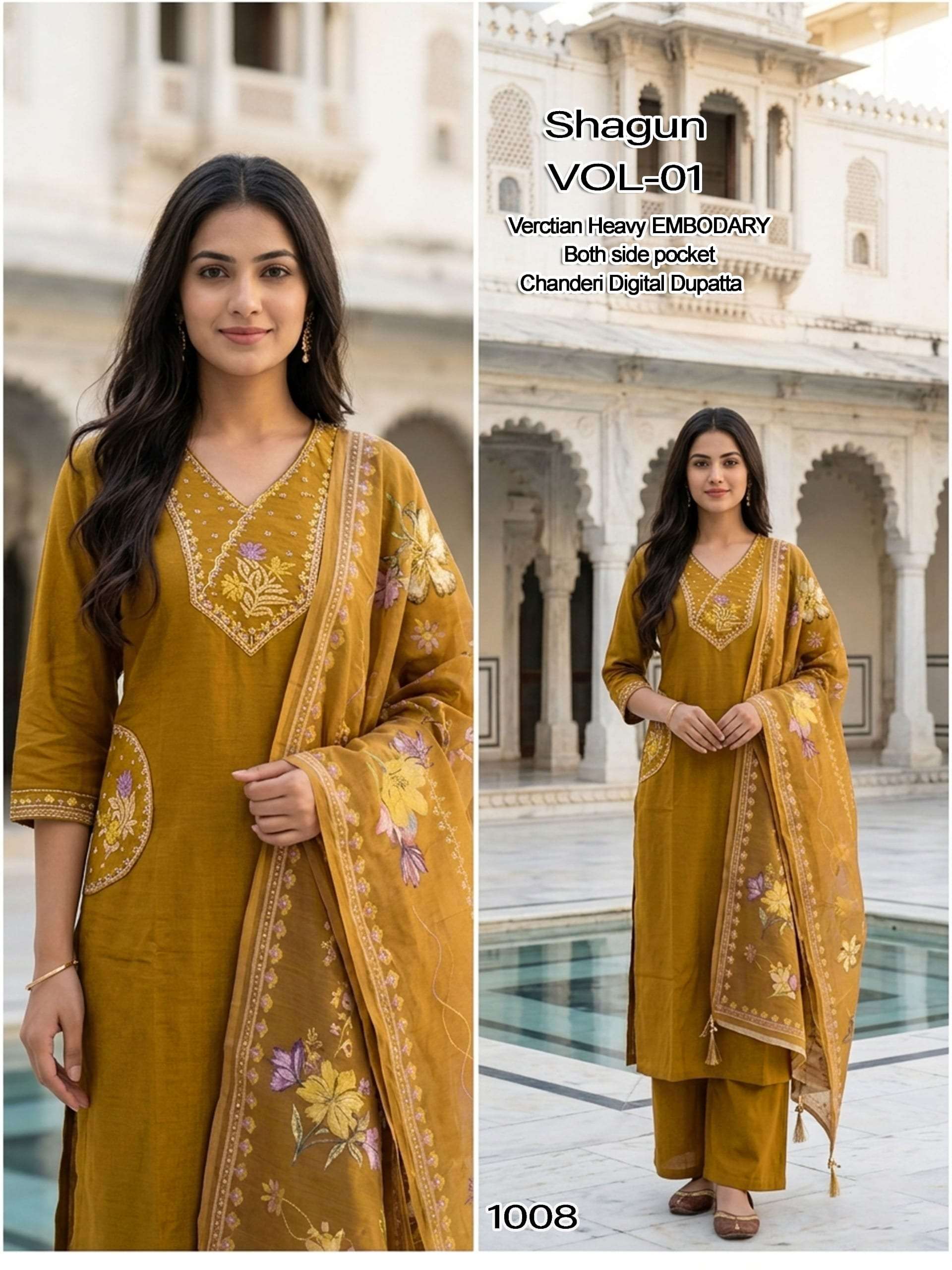 SHAGUN VOL-1 BY ASLIWHOLESALE VATICAN SILK STITCHED SUITS SET-00320