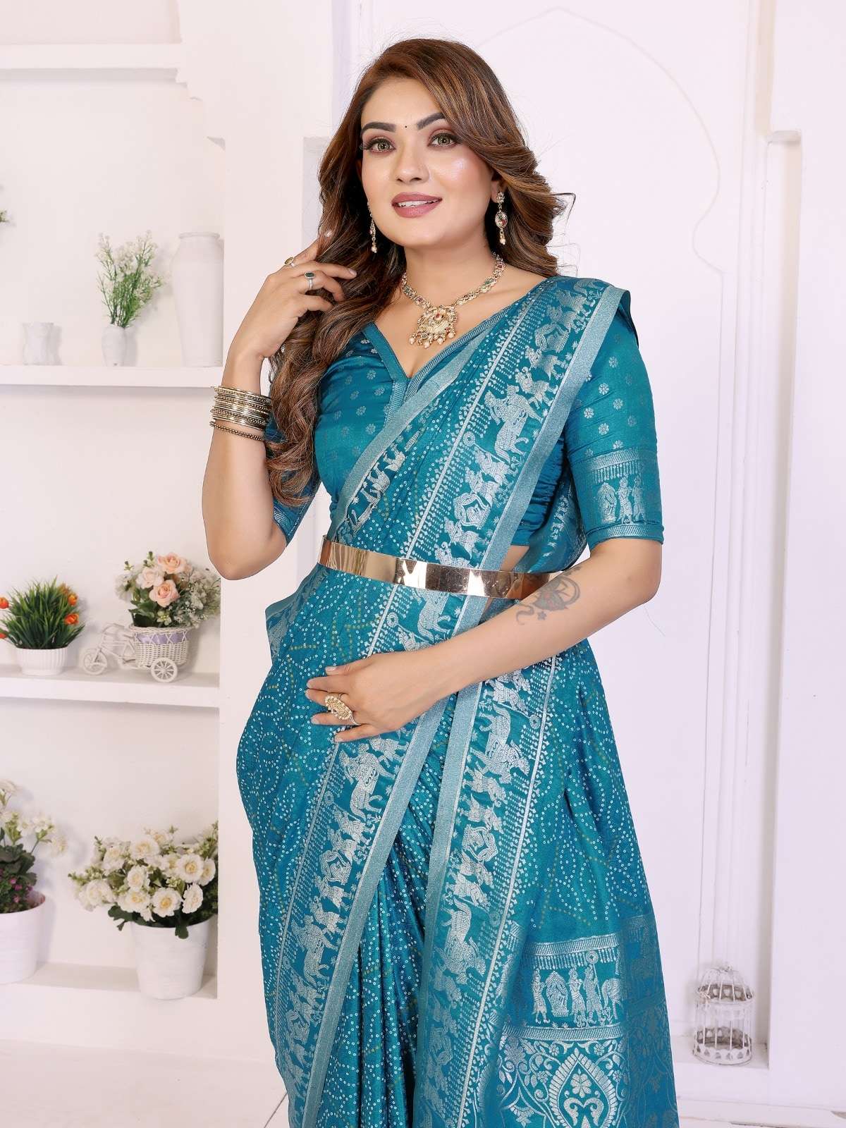 SHIVALI BY ASLIWHOLESALE SATIN BANDHEJ SILK PRINTED SAREESE - 00125
