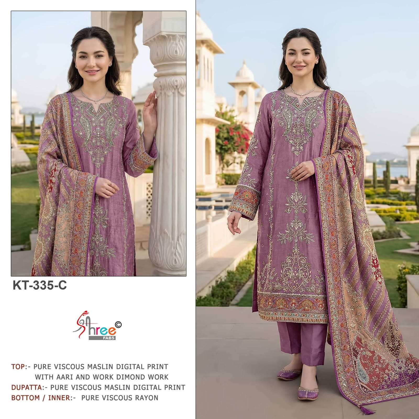 SHREE FAB KT-335 A TO D SERIES VISCOSE MUSLIN EMBROIDERY PAKISTANI SUIT-00071
