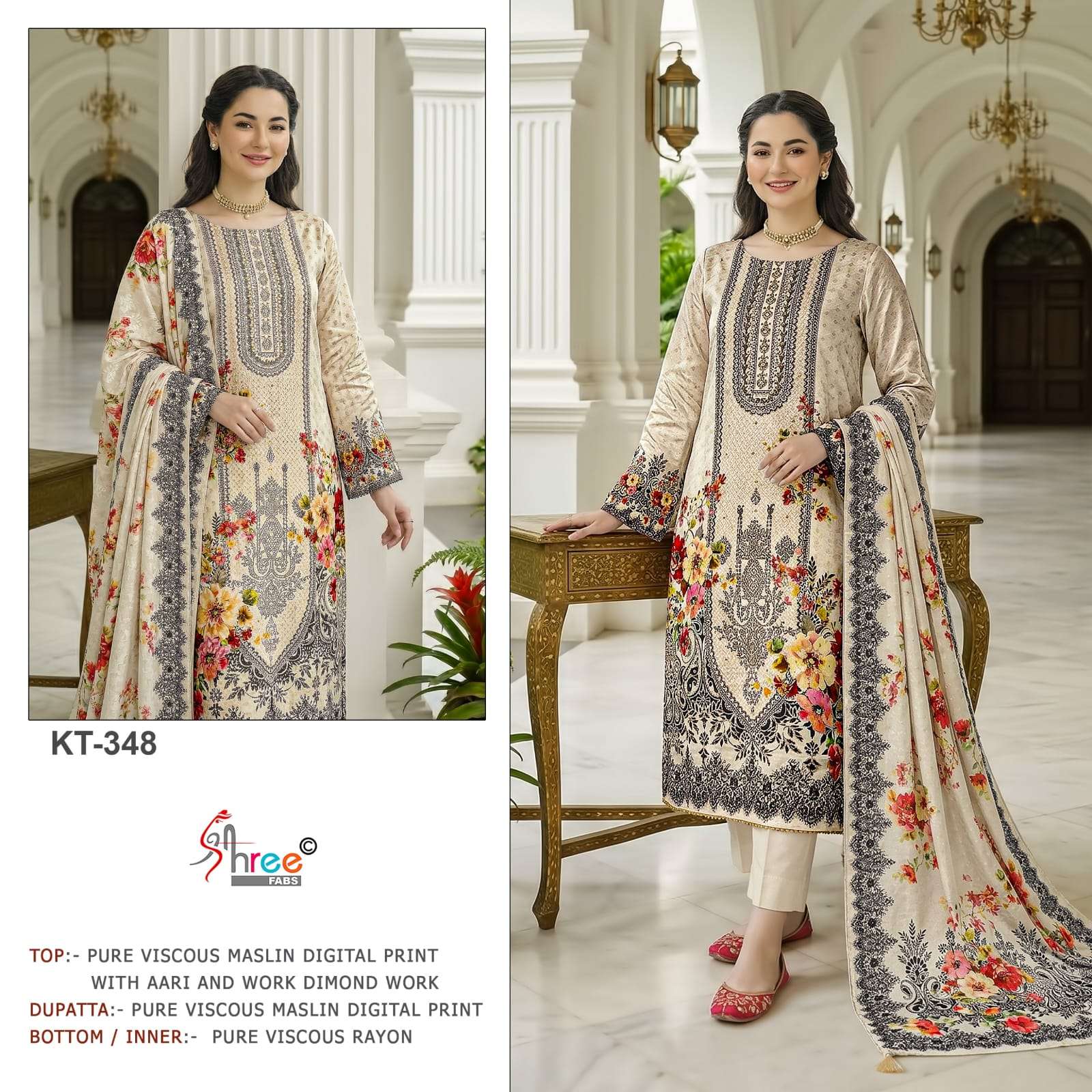 SHREE FAB KT-348 A TO B SERIES VISCOSE MUSLIN EMBROIDERY PAKISTANI DRESSES-00201