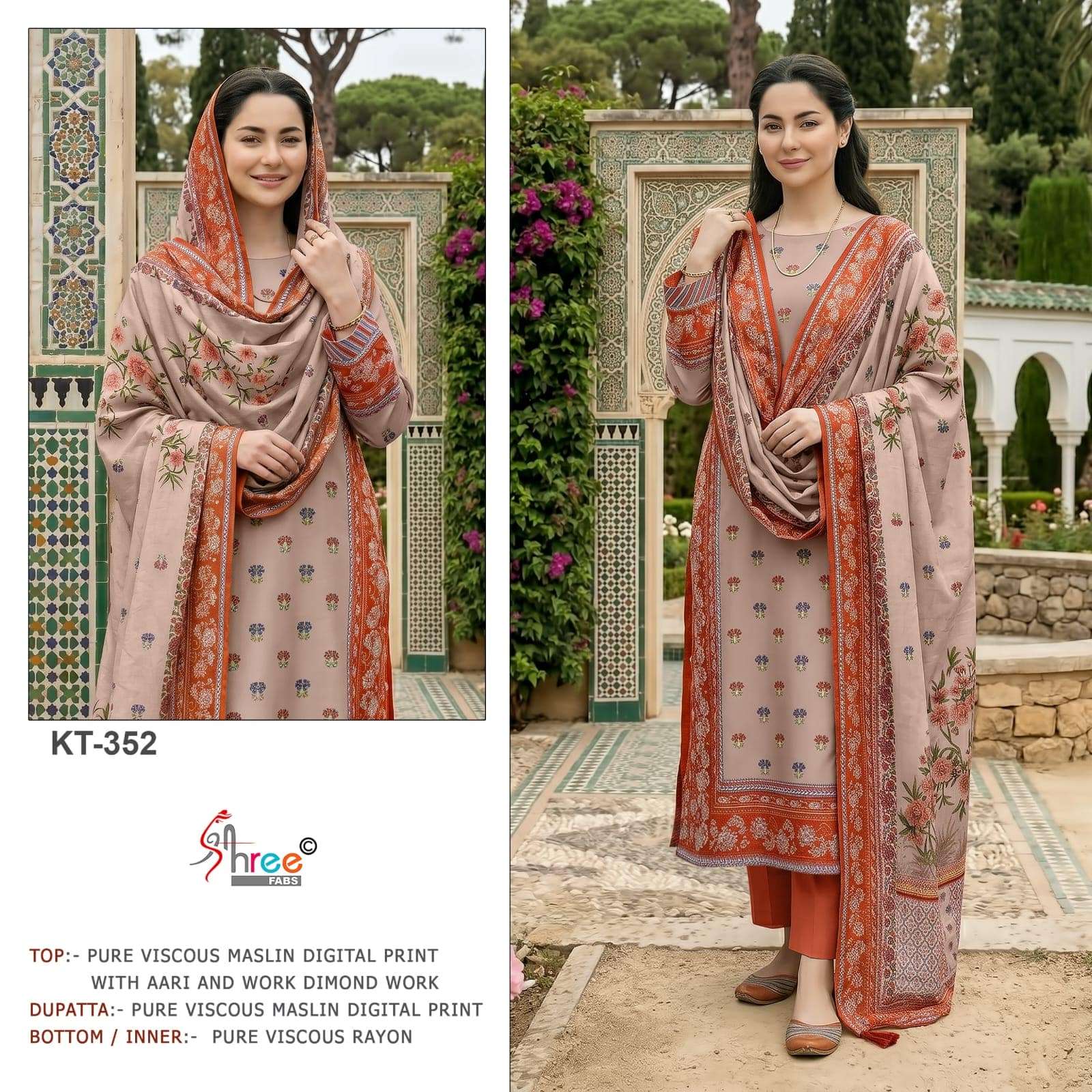 SHREE FAB KT-352 A TO B SERIES VISCOSE MUSLIN EMBROIDERY DRESSES-00201