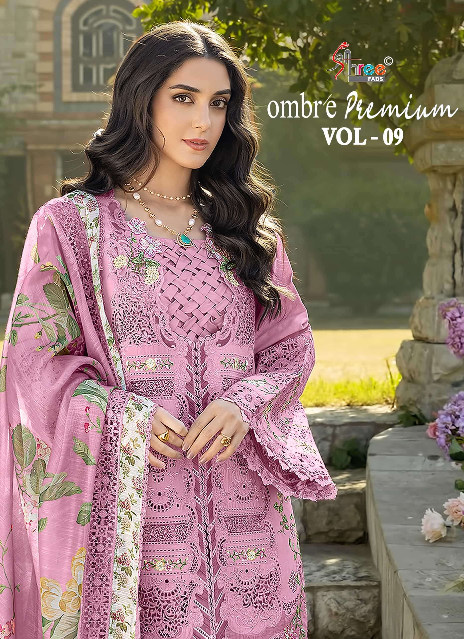 SHREE FAB OMBRE PREMIUM VOL-9 4253 TO 4256 SERIES COTTON PREMIUM EMBROIDERY PAKISTANI SUIT-00011