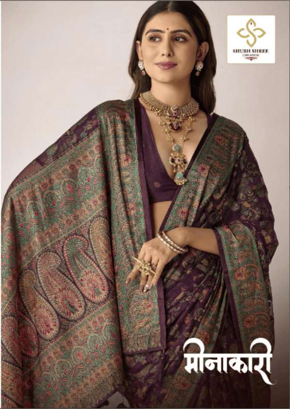SHUBH SHREE CREATION MEENAKARI 1001 TO 1006 SERIES BRASSO EMBROIDERY SAREES-00025
