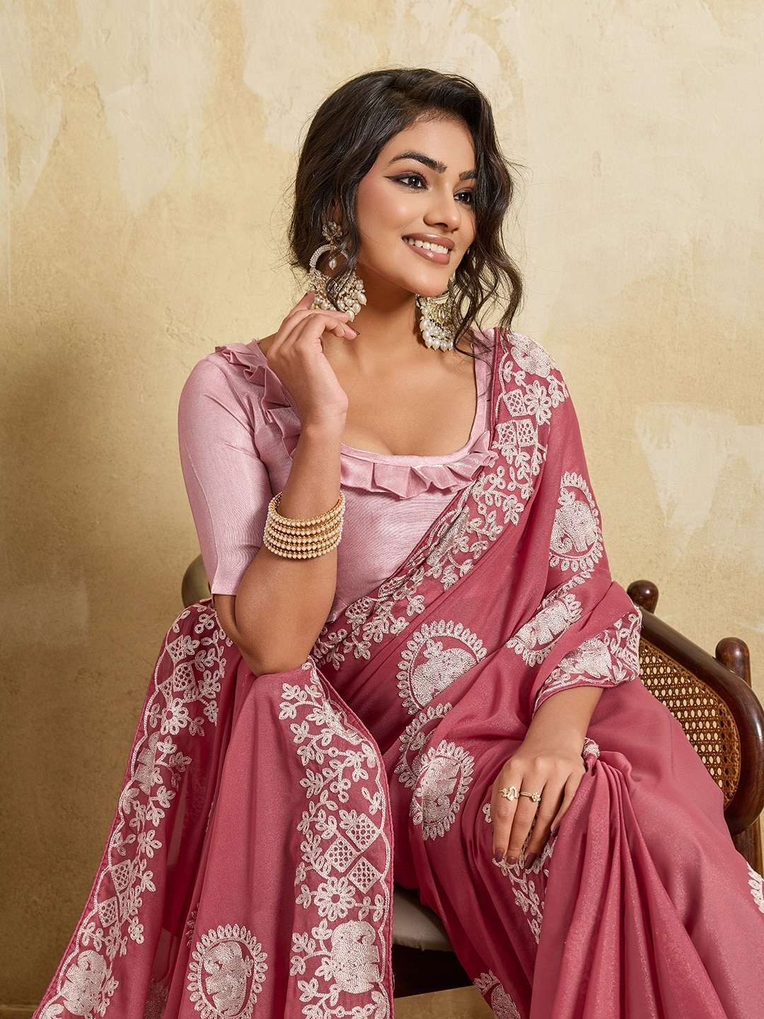 SISARA BY ASLIWHOLESALE STAR GEORGETTE EMBROIDERY SAREES-00066
