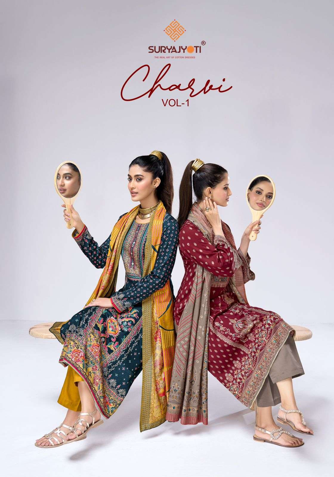 SURYAJYOTI CHARVI VOL-1 1001 TO 1006 SERIES JAAM SATIN PRINTED PREMIUM DRESSES-00015