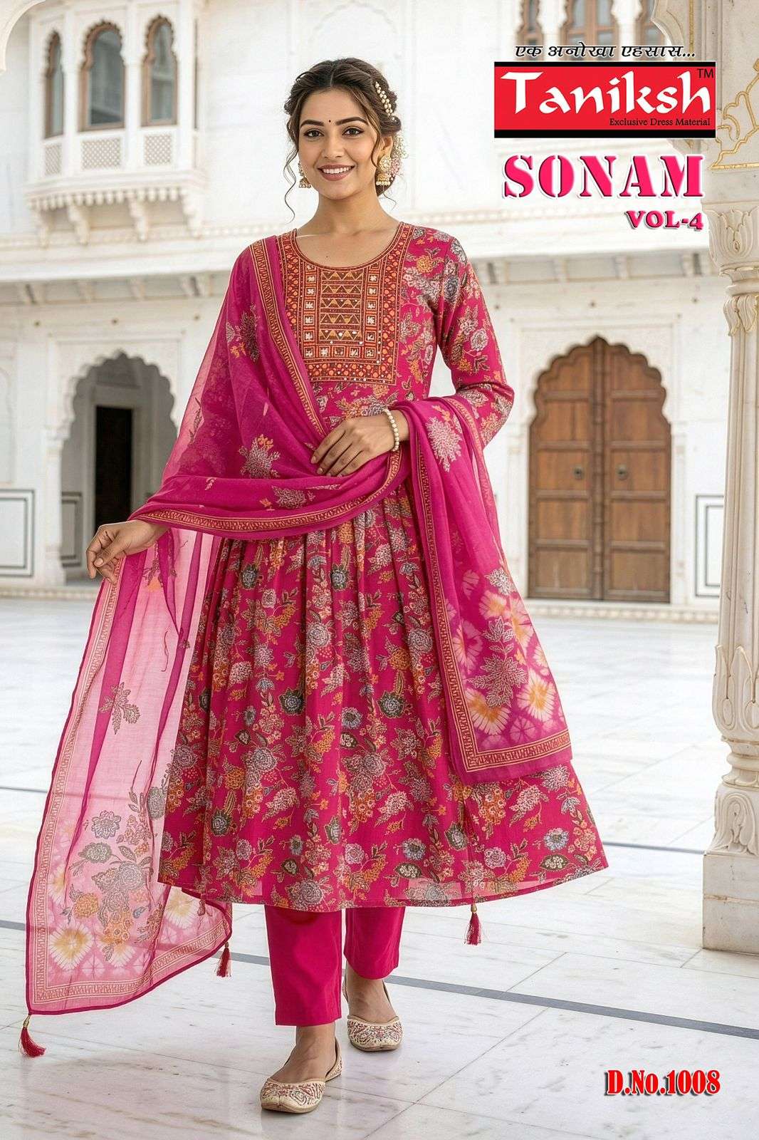 TANIKSH SONAM VOL-4 1001 TO 1008 SERIES VERTICAL EMBROIDERY STITCHED SUIT-00140