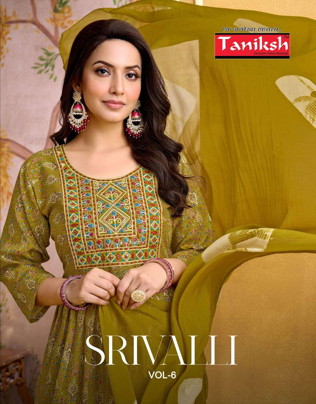 TANIKSH SRIVALLI VOL-6 6001TO 6008 SERIES  CAPSULE PRINT EMBROIDERED DRESSES -00140