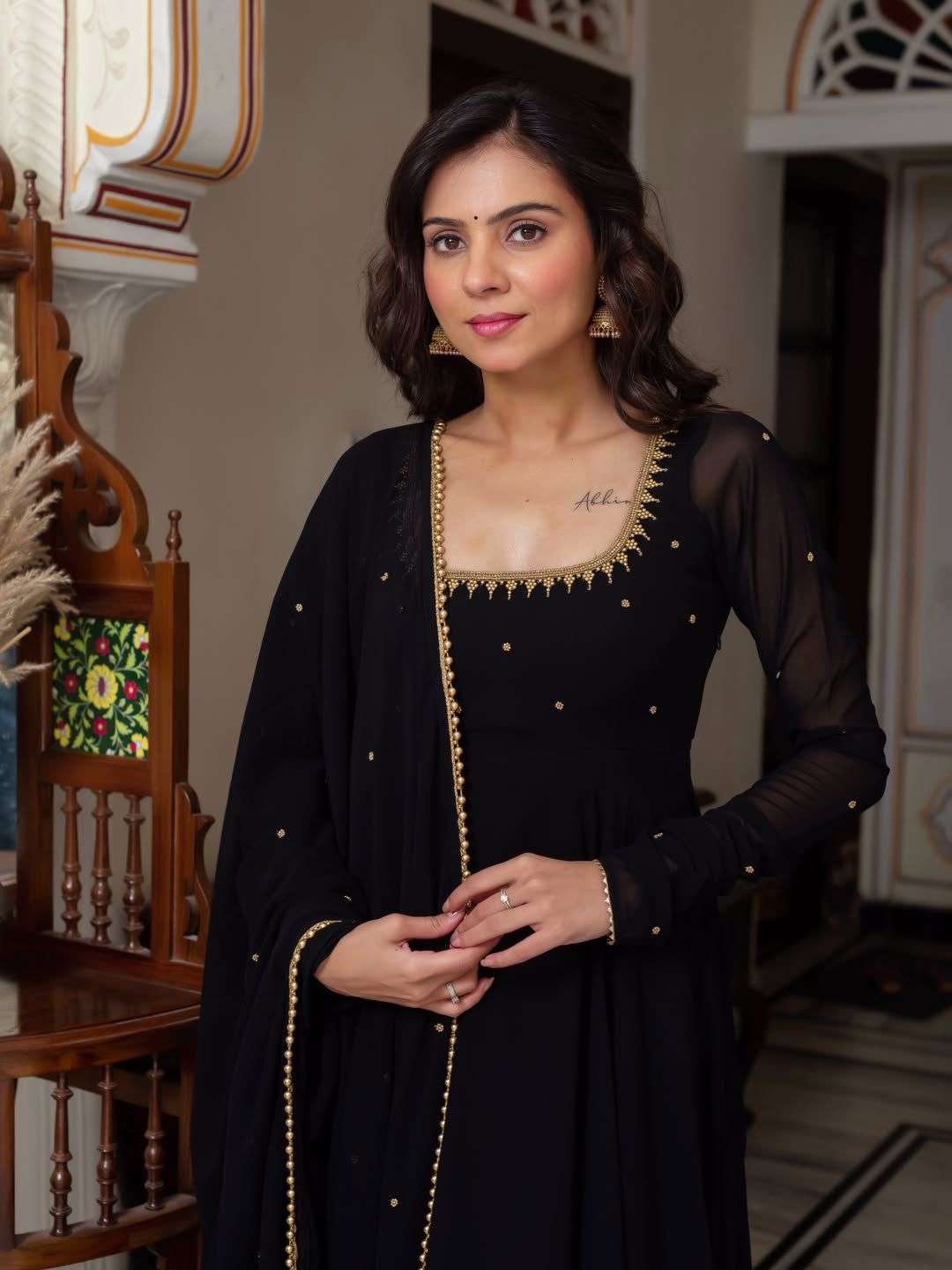 TD-6120 BY ASLIWHOLESALE FAUX BLOOMING THREAD WORK ANARKALI SUITS - 00235