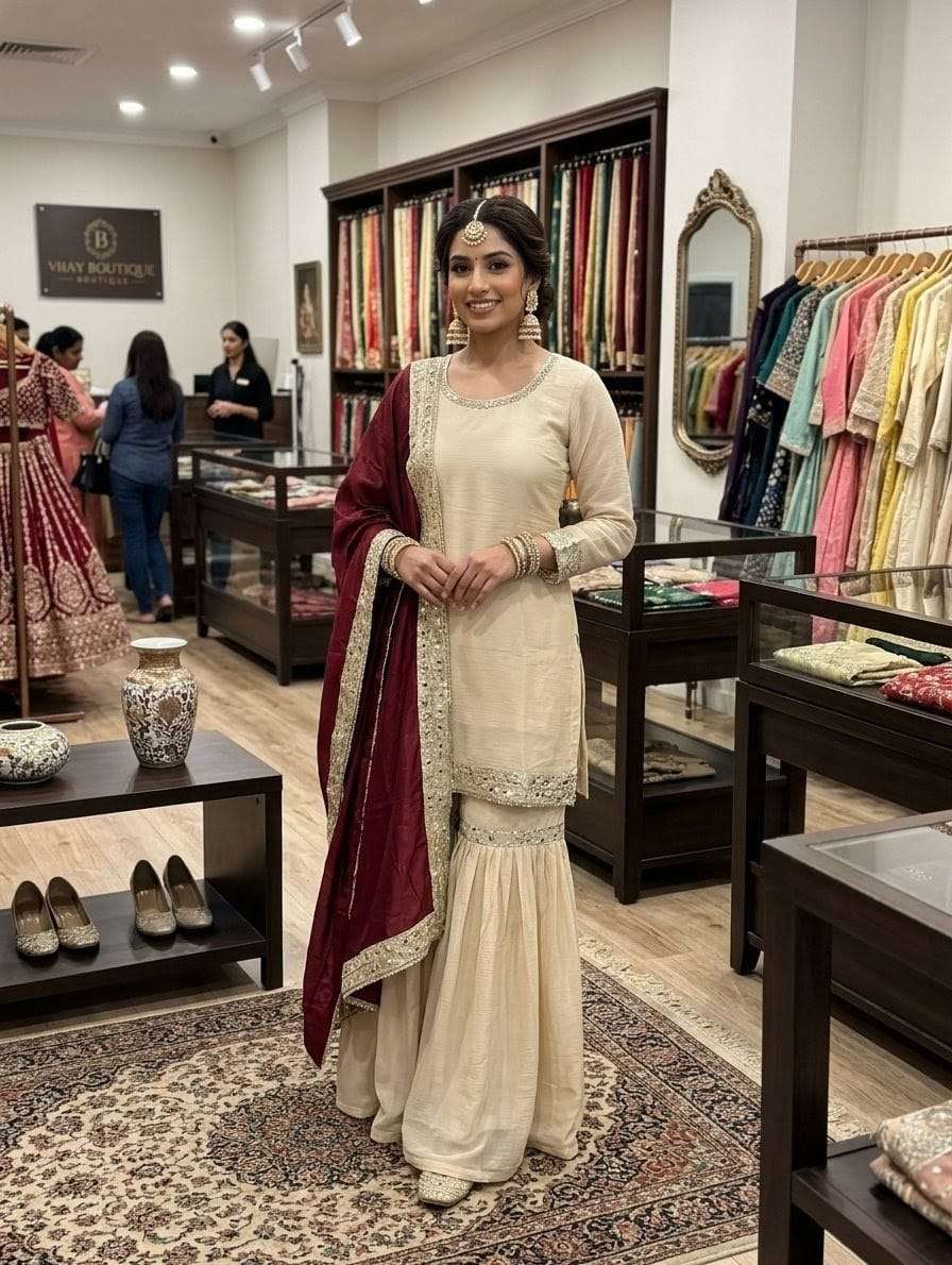 VAMIKA BY ASLIWHOLESALE VISCOSE CHINON WITH SEQUENCE EMBROIDERY SHARARA SUITS - 00264