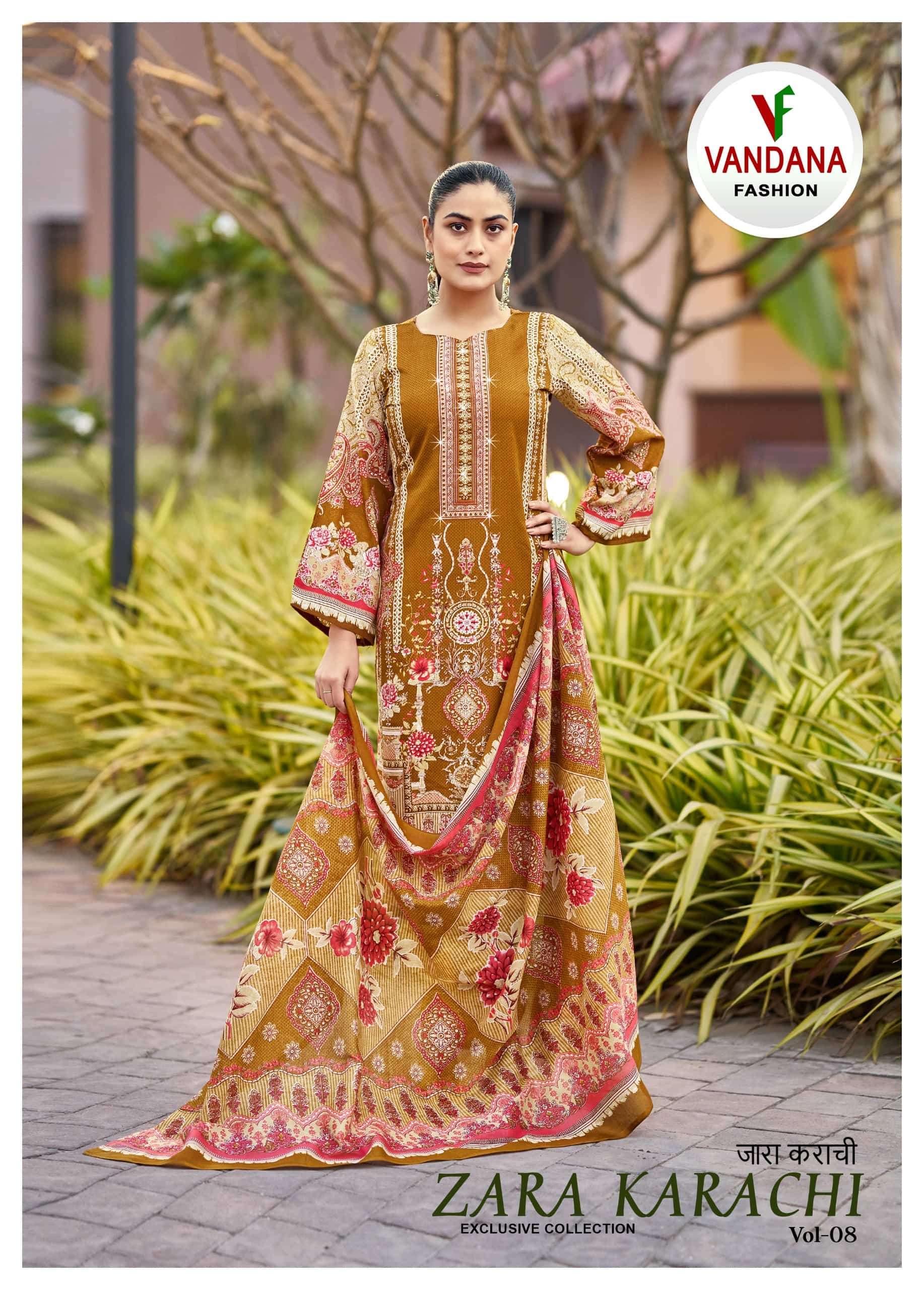 VANDANA FASHION ZARA KARACHI VOL-08 8001 TO 8008 SERIES COTTON PRINTED SUIT SET-00201