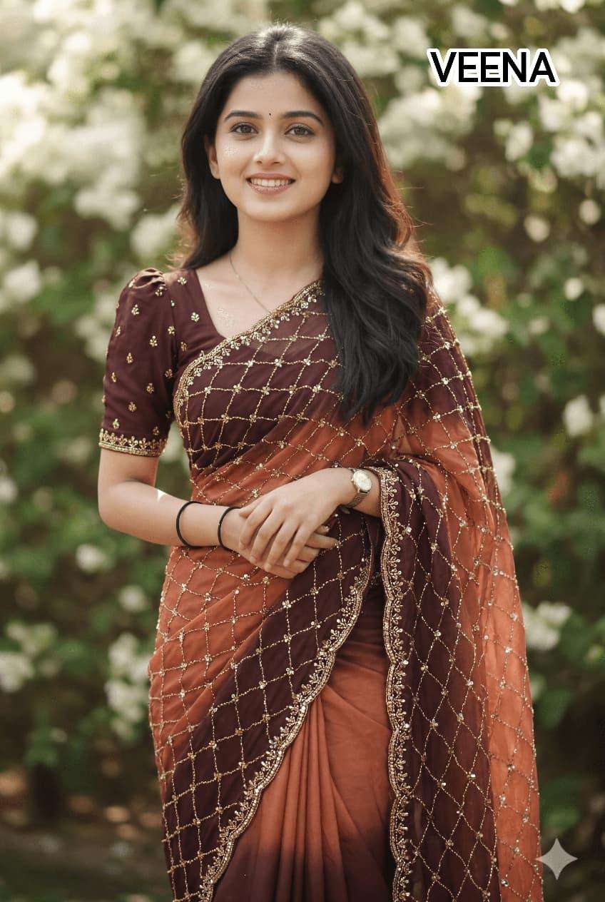 VEENA BY ASLIWHOLESALE SATIN WITH SEQUNCE WORK SAREES - 00103