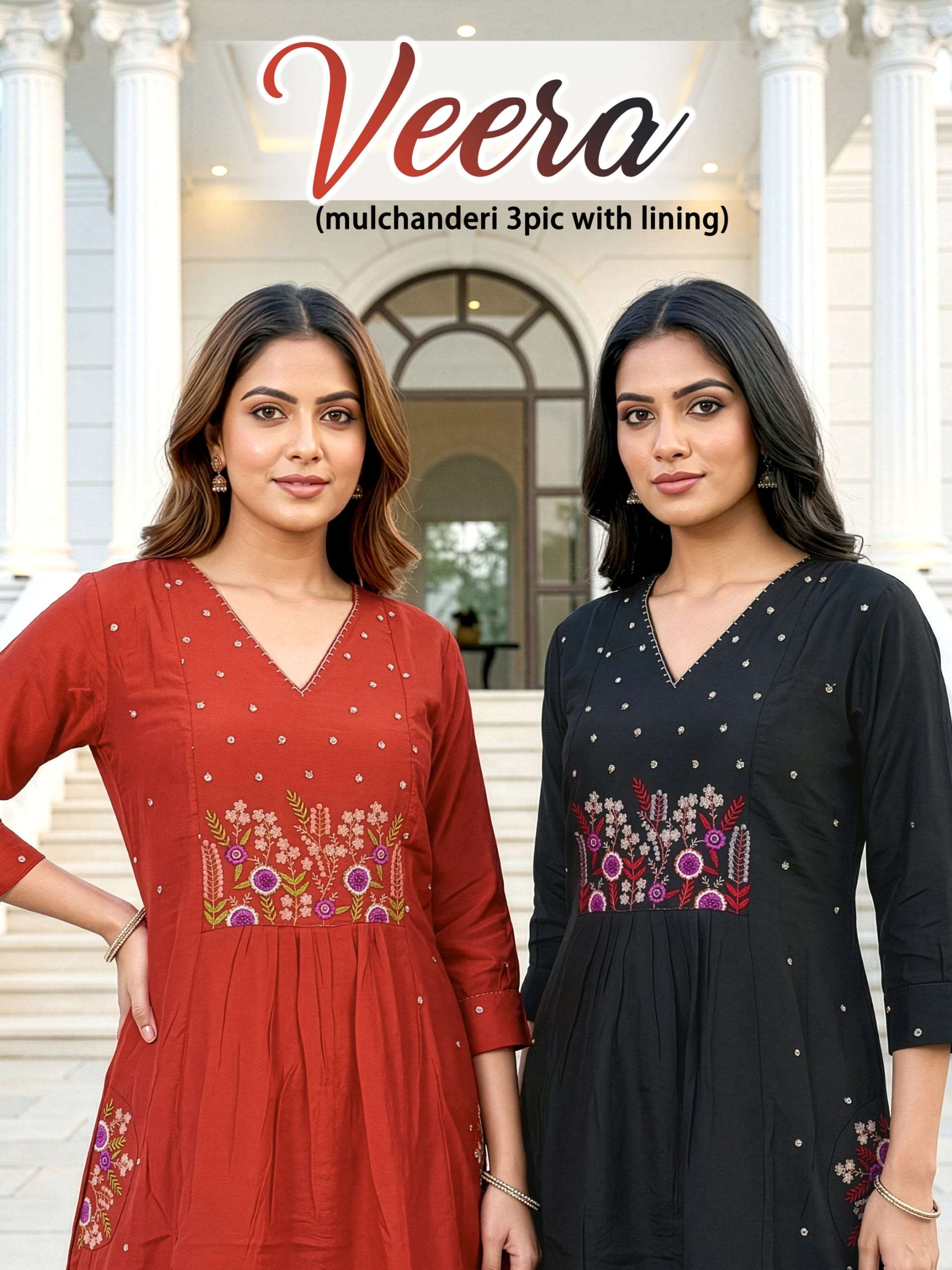  VEERA BY ASLIWHOLESALE MUL CHANDERI EMBROIDERY STITCHED DRESSES - 00320