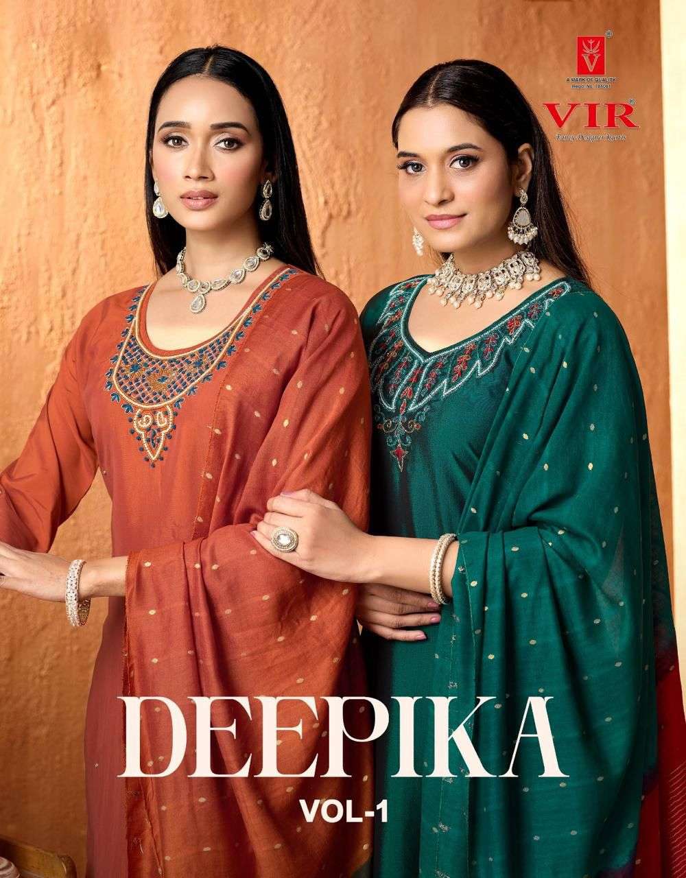 VIR DEEPIKA VOL-1 1001 TO 1008 SERIES RANGEELA EMBROIDERY STITCHED SUITS SET-00140