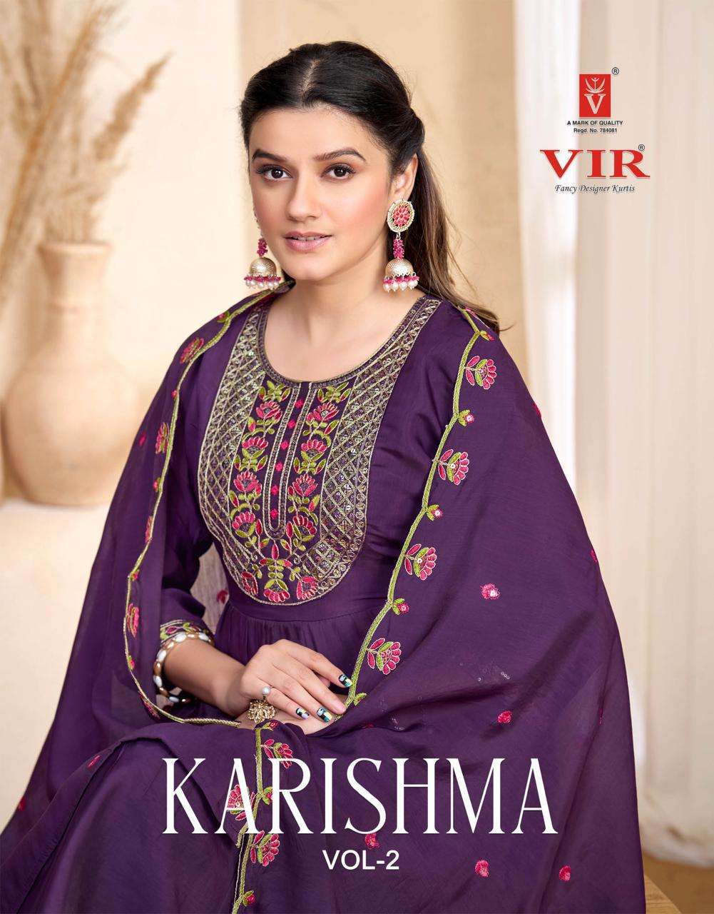 VIR KARISHMA VOL-2 2001 TO 2008 SERIES MAL CHANDERI EMBROIDERY STITCHED SUIT SET-00140