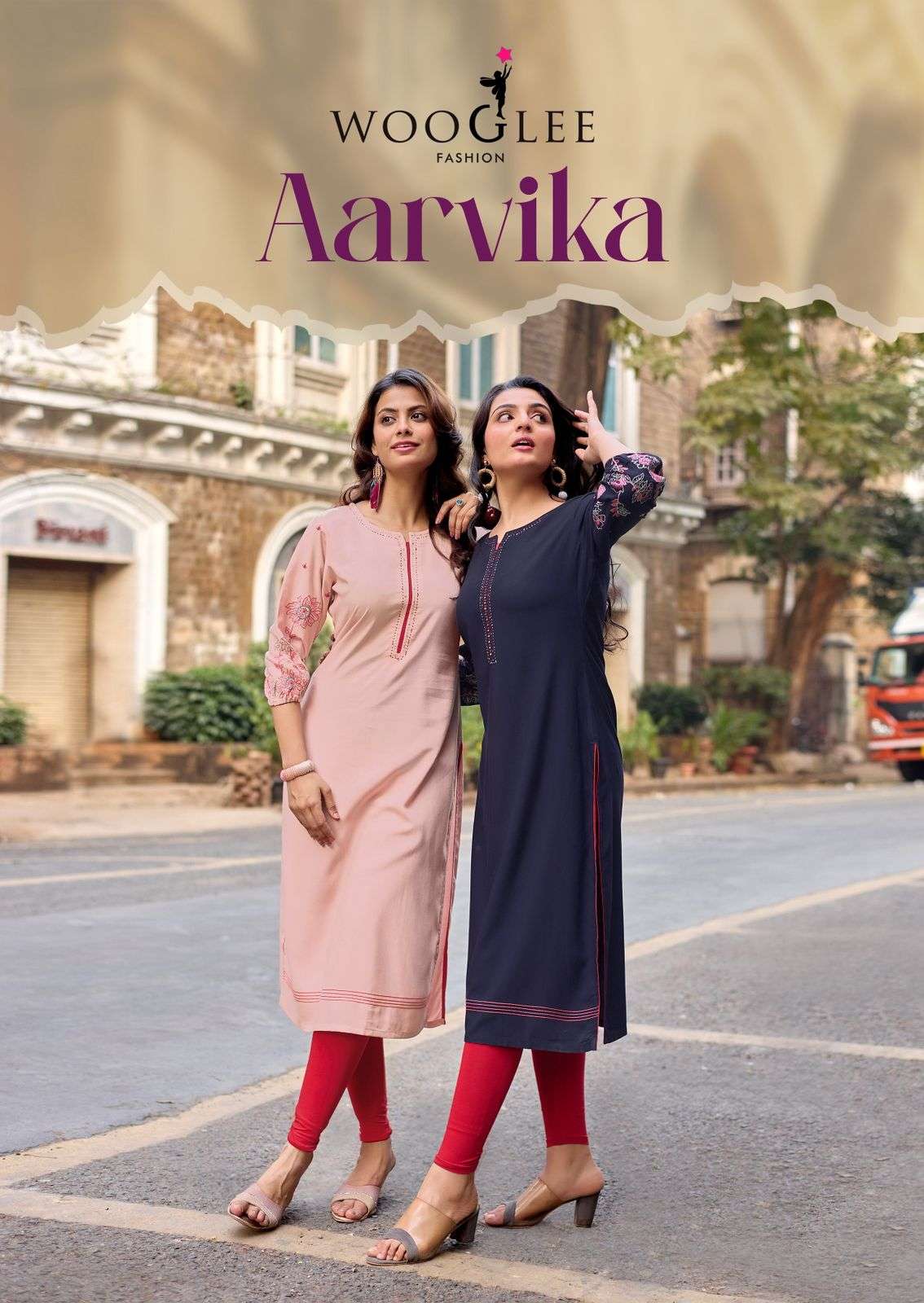 WOOGLEE AARVIKA 4001 TO 4006 SERIES RAYON PRINTED KURTI SET-00014