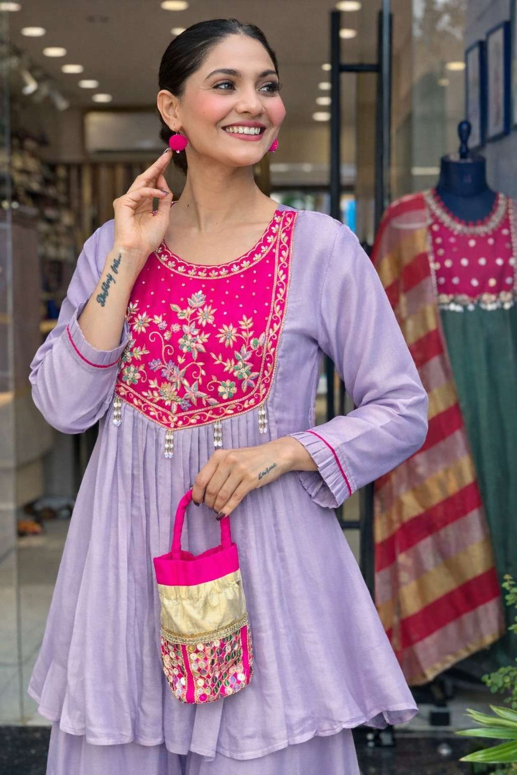 YD-089 BY ASLIWHOLESALE CHANDERI WITH EMBROIDERY SEQUNCE DRESESS - 00104