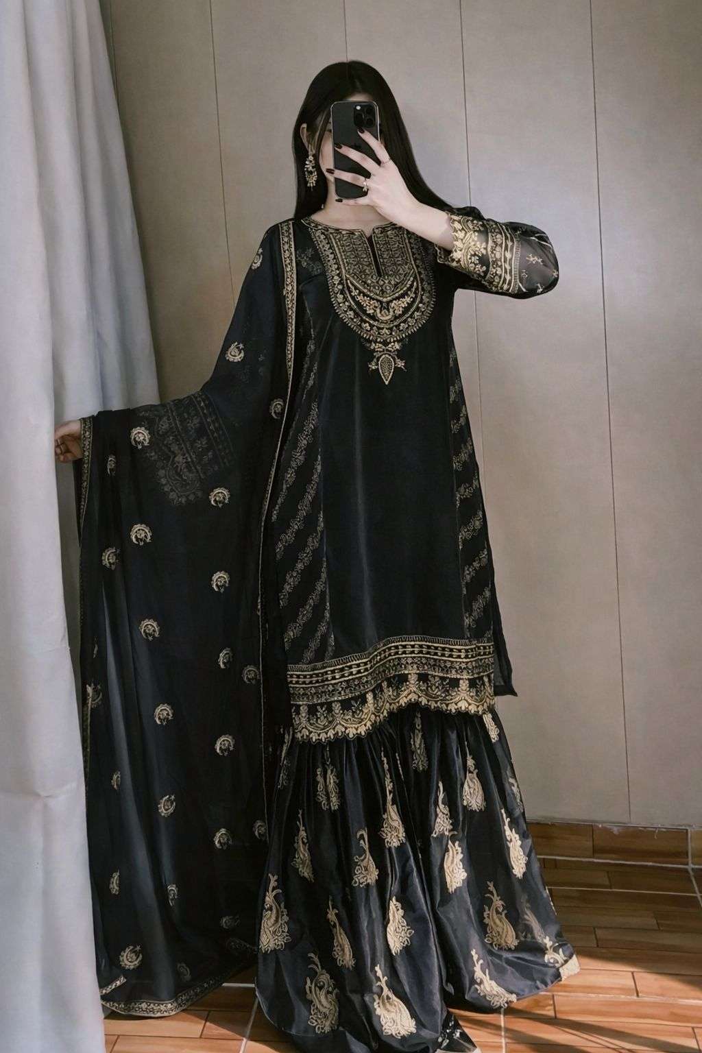 ZC-8019 BY ASLIWHOLESALE JIMMY CHOO EMBROIDERY SHARARA SUITS - 00267