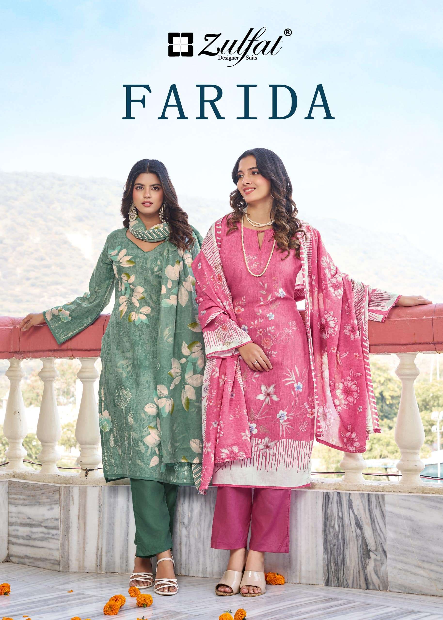 ZULFAT FARIDA 001 TO 008 SERIES CAMBRIC COTTON PRINTED UNSTITCHED SUIT-00011