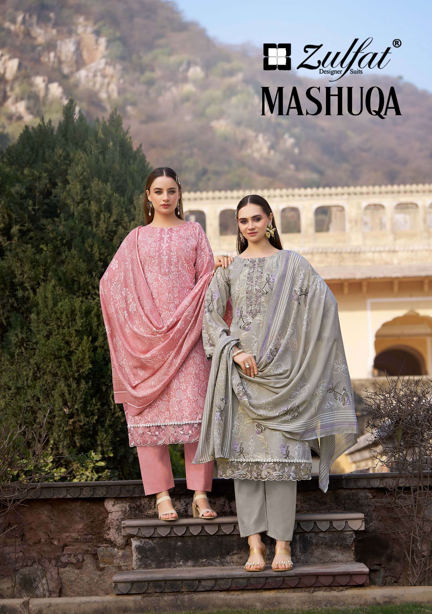 ZULFAT MASHUQA 001 TO 008 SERIES PREMIUM COTTON EMBROIDERY SUITS SET-00011