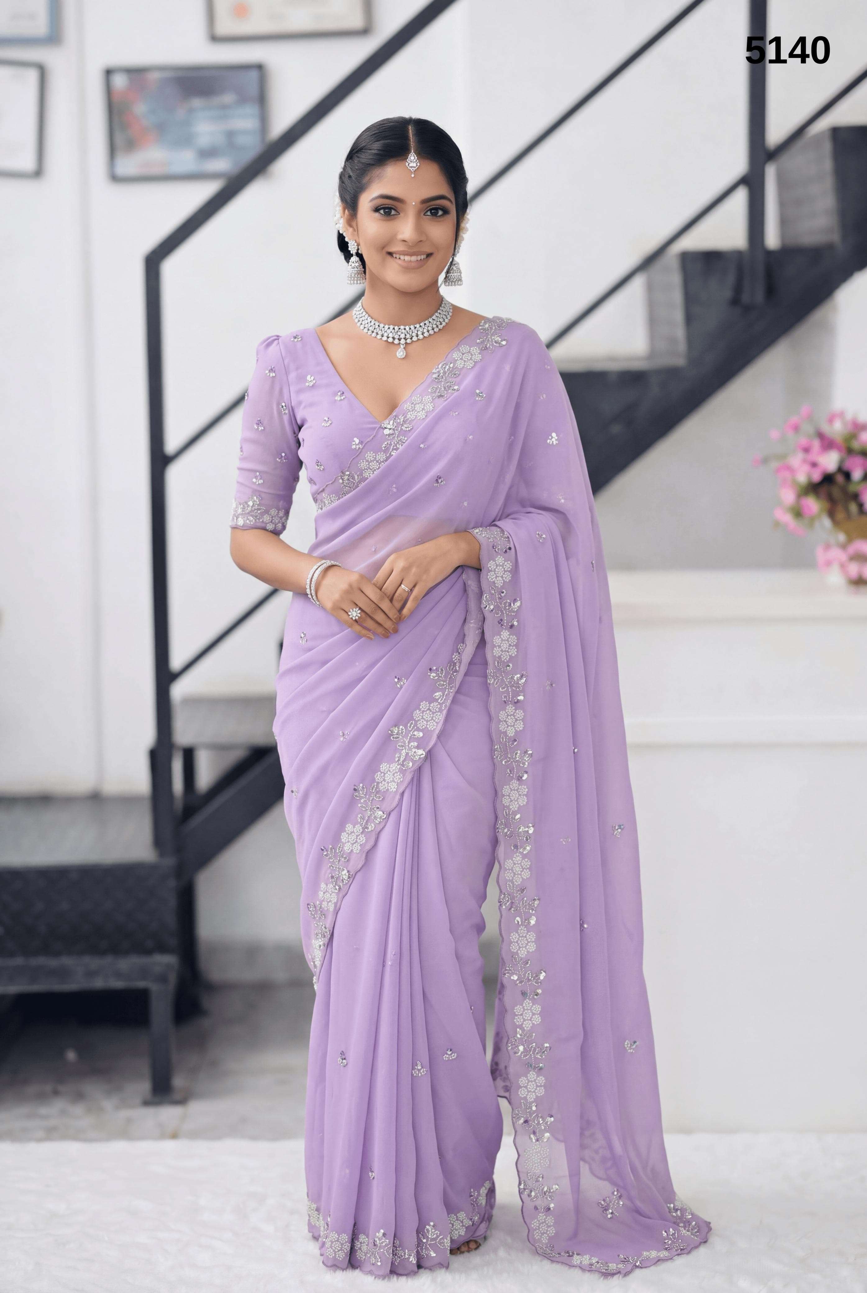 5140 COLOUR BY ASLIWHOLESALE GEORGETTE EMBROIDERY PRINTED SAREES-00103