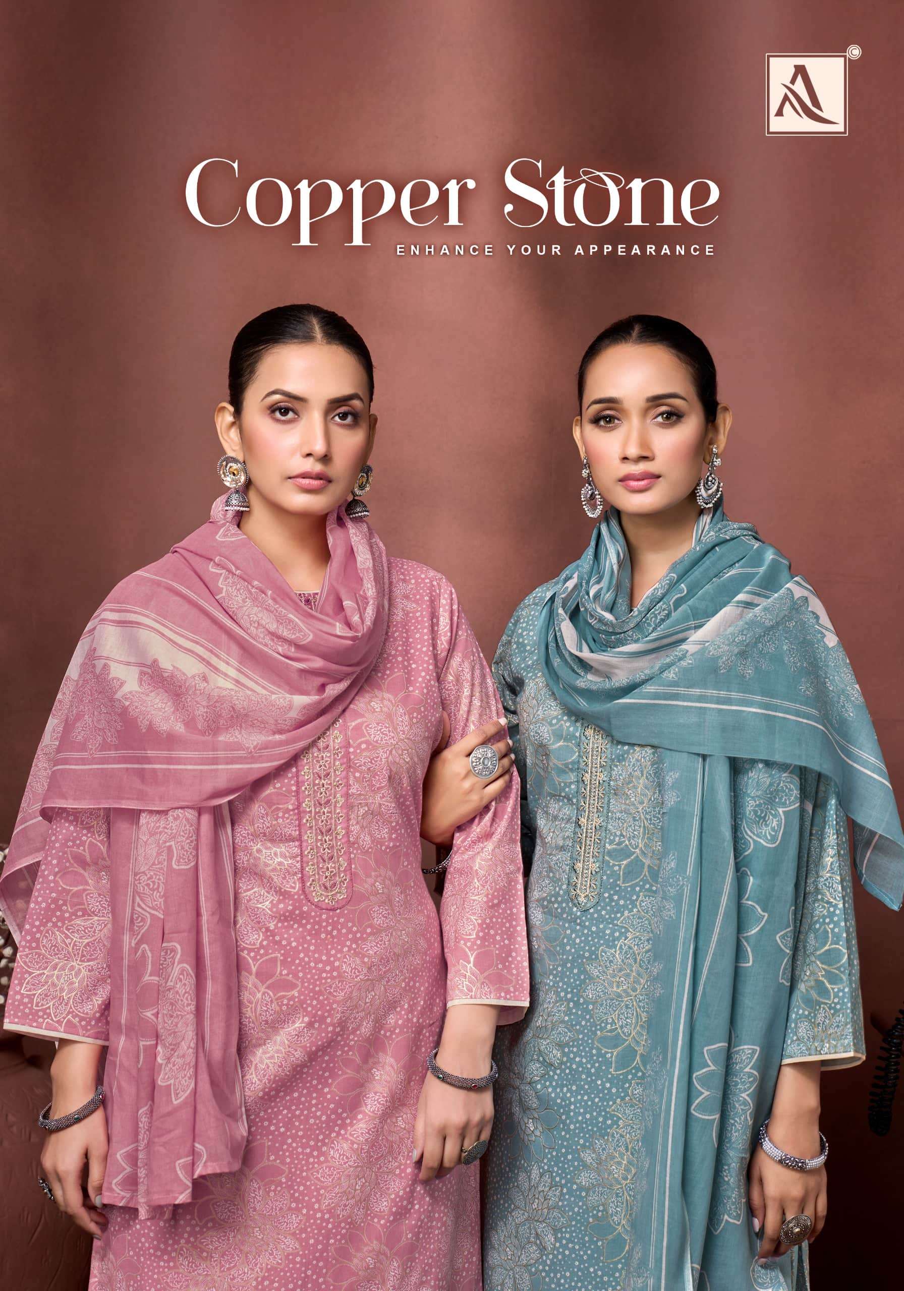 ALOK SUIT COPPER STONE 001 TO 006 SERIES CAMBRIC COTTON PRINTED DRESSES-00011