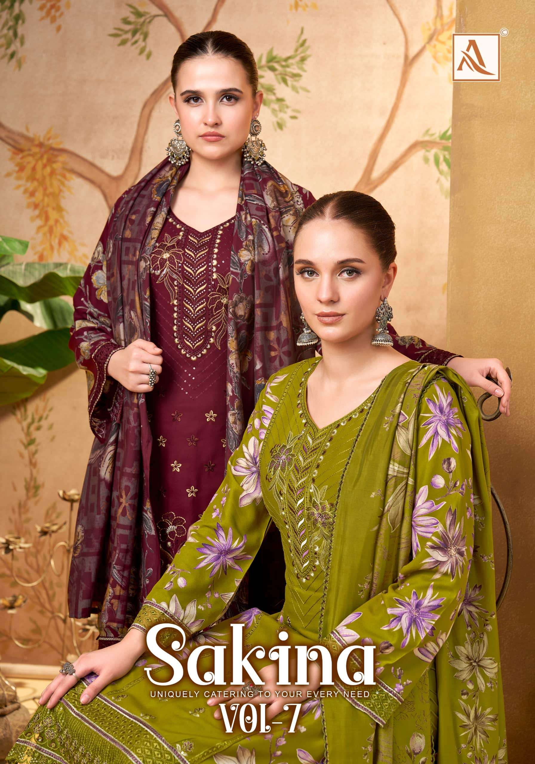 ALOK SUIT SAKINA VOL-07 001 TO 006 SERIES VISCOSE RAYON PRINTED PAKISTANI SUIT SET-00011