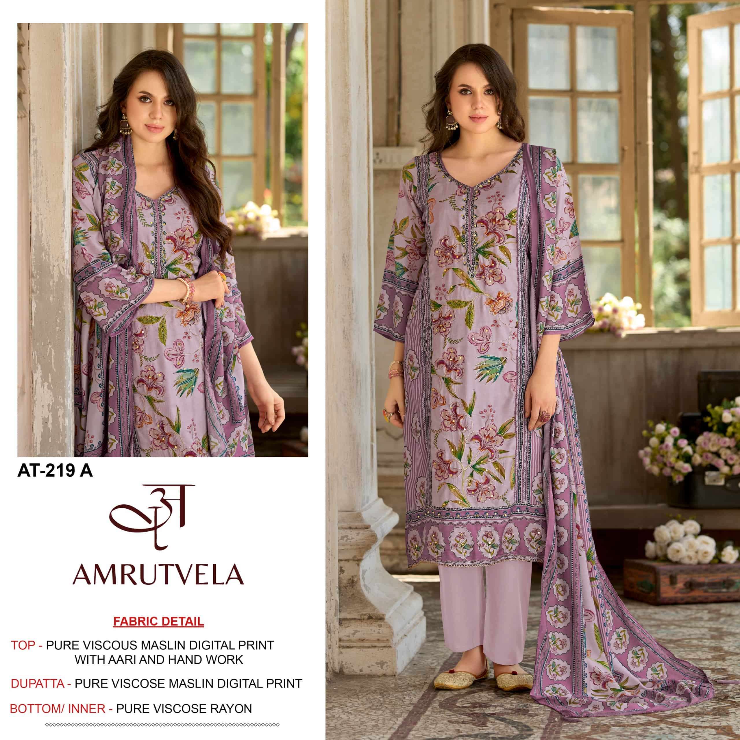 AMRUTVELA AT-219 A TO D SERIES VISCOSE MUSLIN PRINTED EMBROIDERY PAKISTANI SUIT-00011