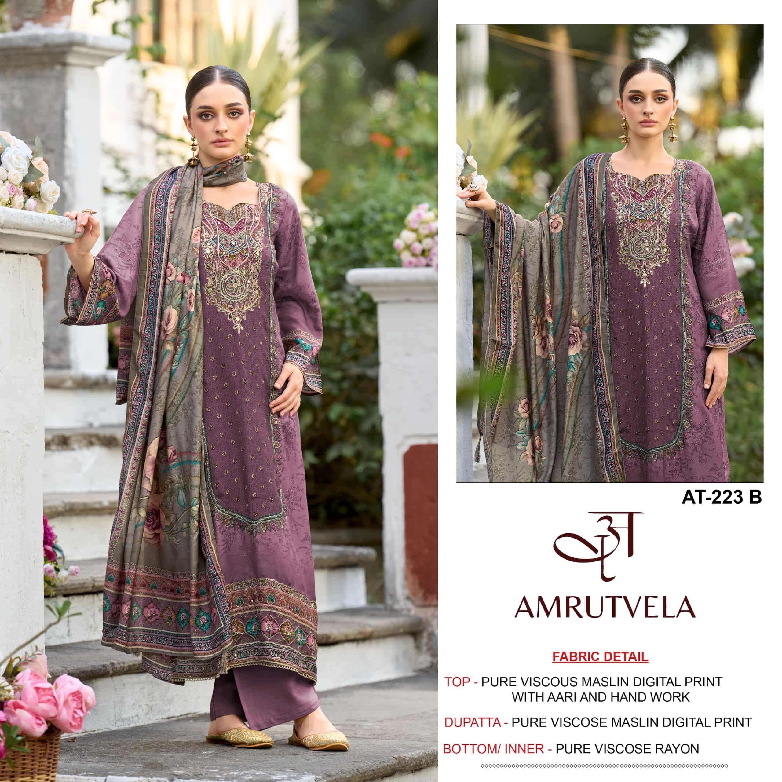 AMRUTVELA AT-223 A TO D SERIES VISCOSE MUSLIN EMBROIDERY PAKISTANI DRESSES-00011