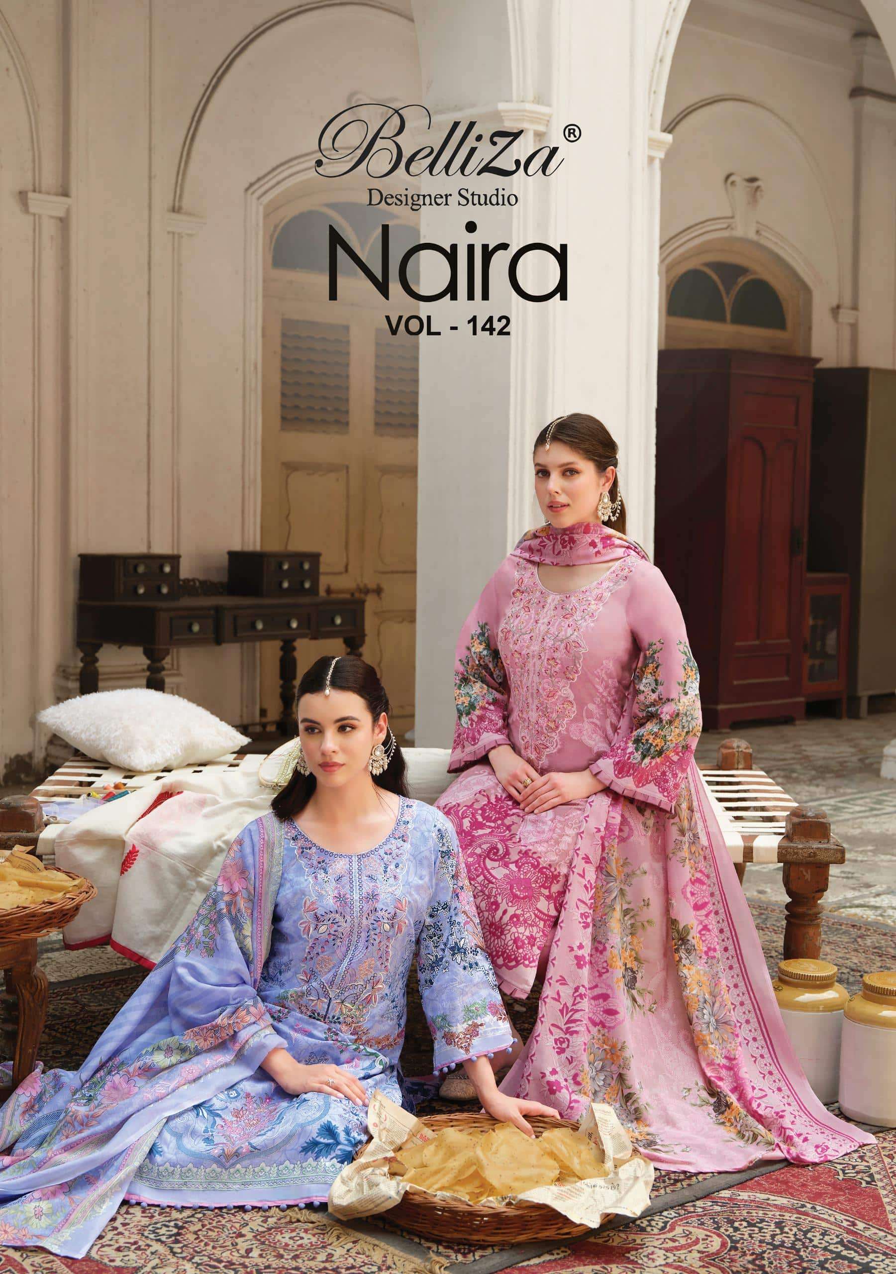 BELLIZA NAIRA VOL-142 001 TO 008 SERIES PREMIUM COTTON EMBROIDERY PAKISTANI SUIT SET-00062