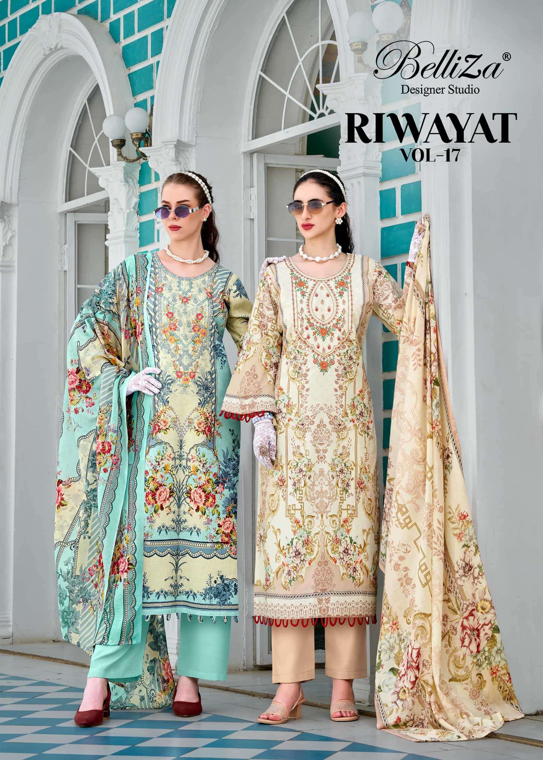 BELLIZA RIWAYAT VOL-17 001 TO 008 SERIES VISCOSE RAYON PRINTED PAKISTANI DRESSES-00062