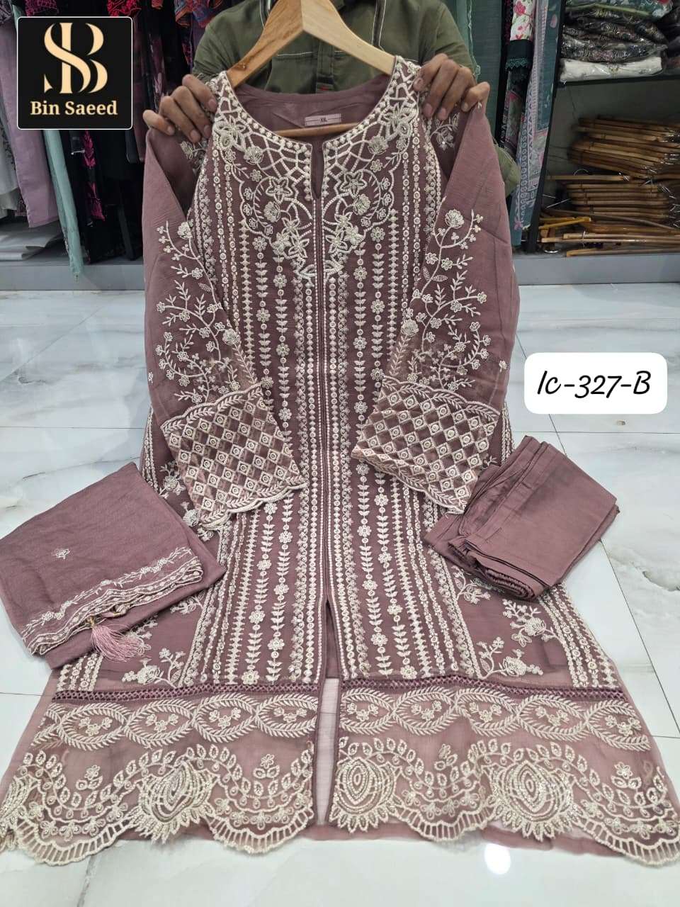 BIN SAEED IC-327 A TO D SERIES CHIFFON EMBROIDERY STITCHED PAKISTANI DRESSES-00272