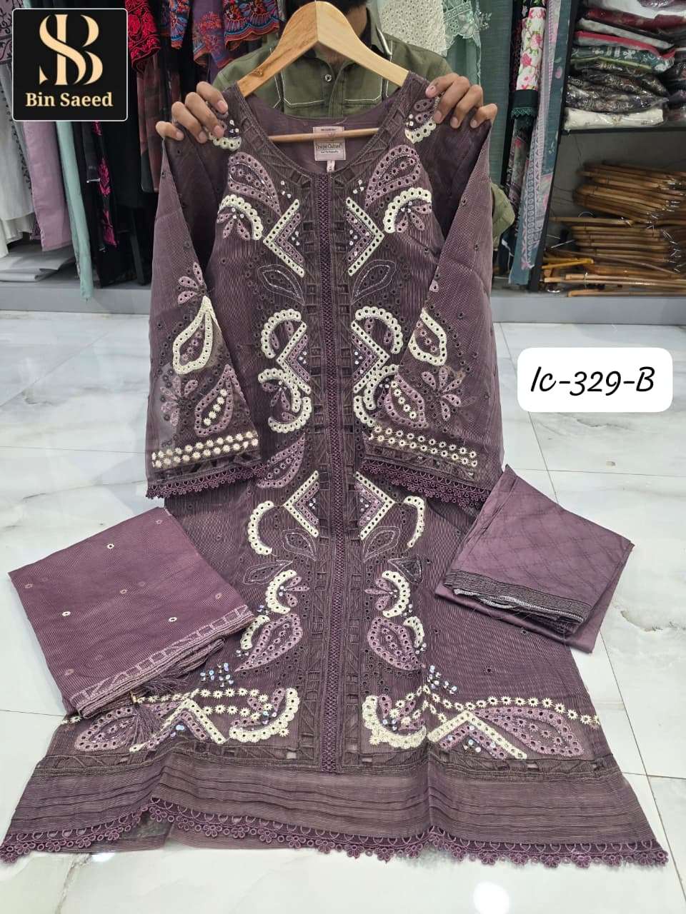 BIN SAEED IC-329 A TO D SERIES FANCY EMBROIDERY STITCHED PAKISTANI DRESSES-00272