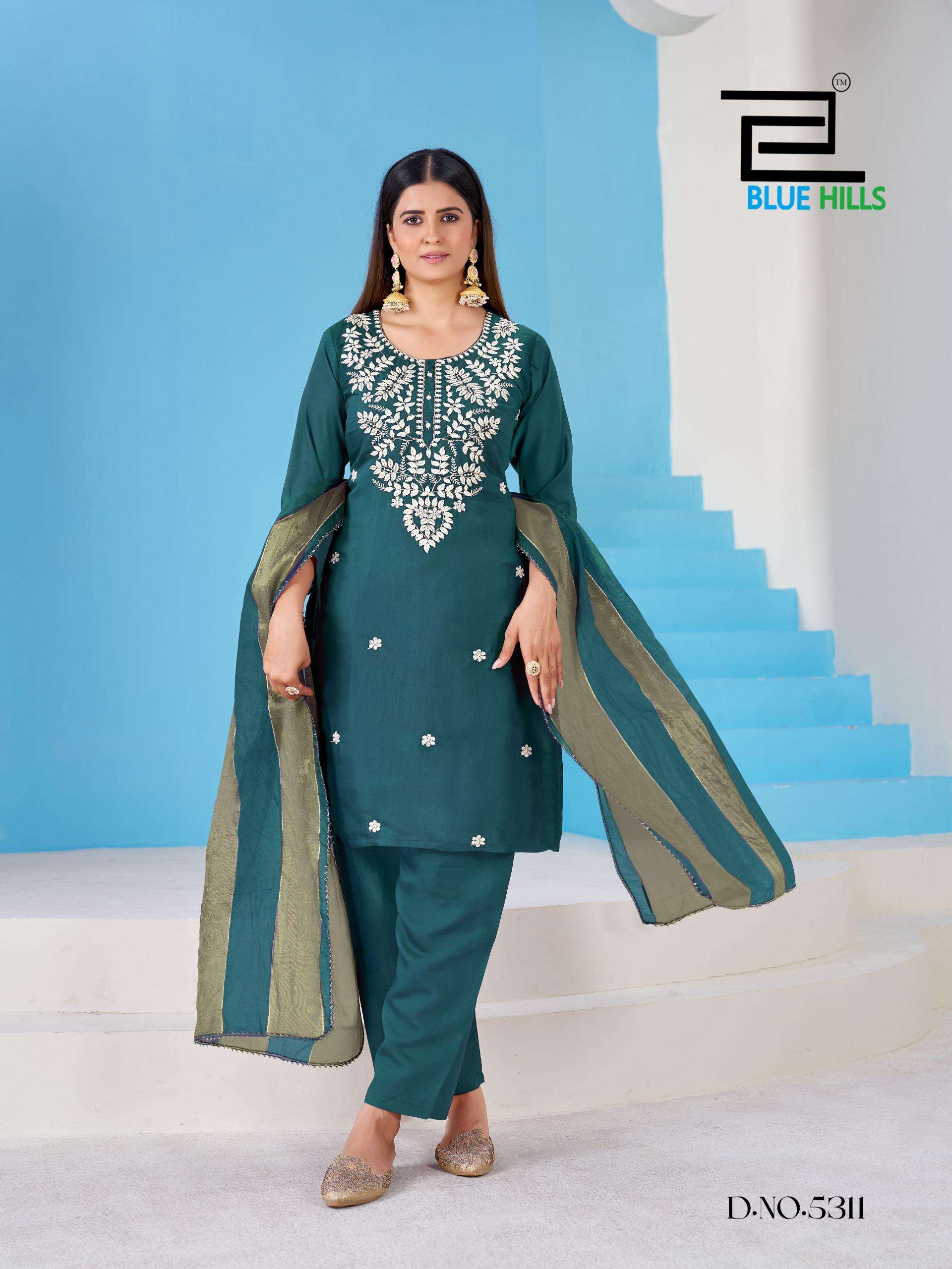 BLUE HILLS KALPANA 5333 TO 5336 SERIES CHANDERI EMBROIDERY STITCHED DRESSES SET-00099