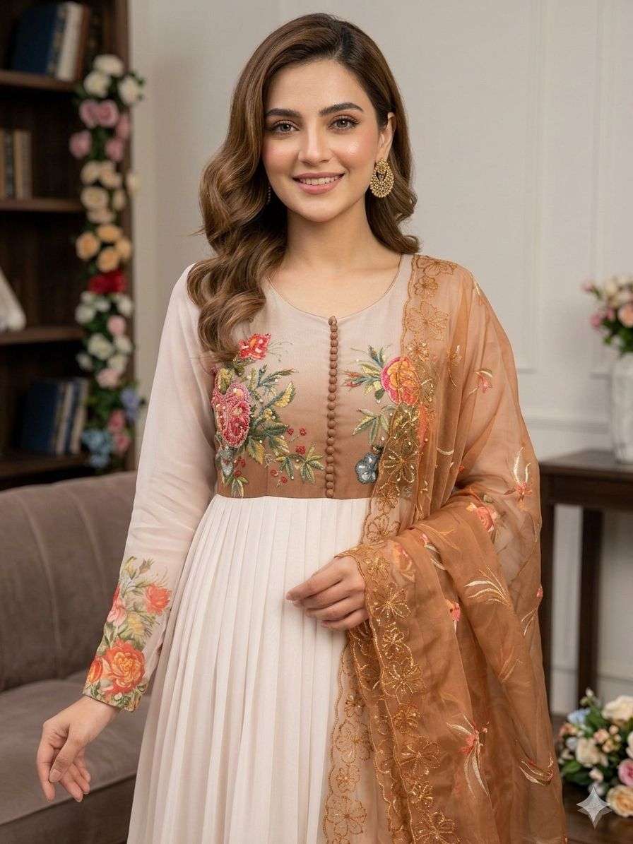 DN-589 BY ASLIWHOLESALE FAUX GEORGETTE STITCHED ANARKALI SUITS - 00232