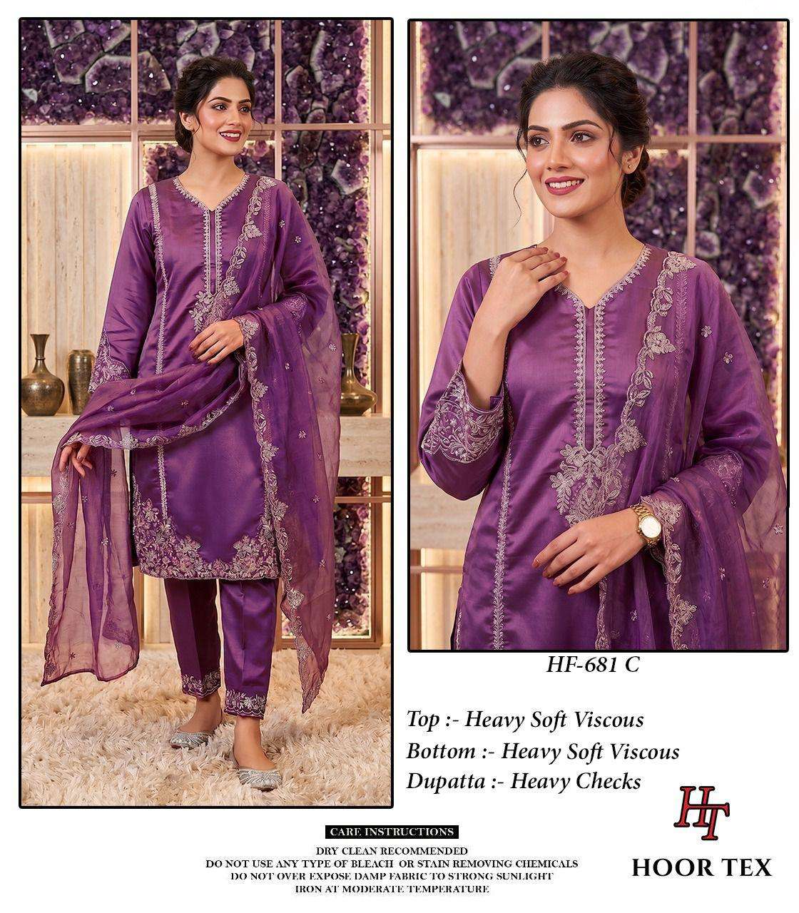 HOOR TEX HF-681 A TO C SERIES VISCOSE EMBROIDERY STITCHED PAKISTANI DRESSES-00020