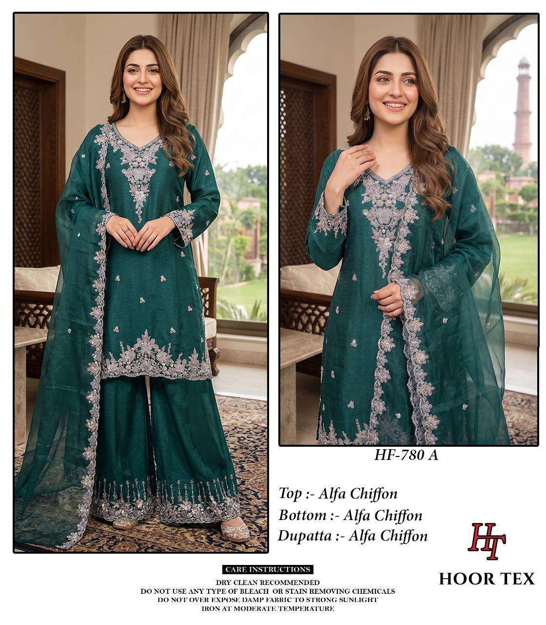 HOOR TEX HF-780  A TO D SERIES CHIFFON EMBROIDERY STITCHED PAKISTANI SHARARA SUIT-00020