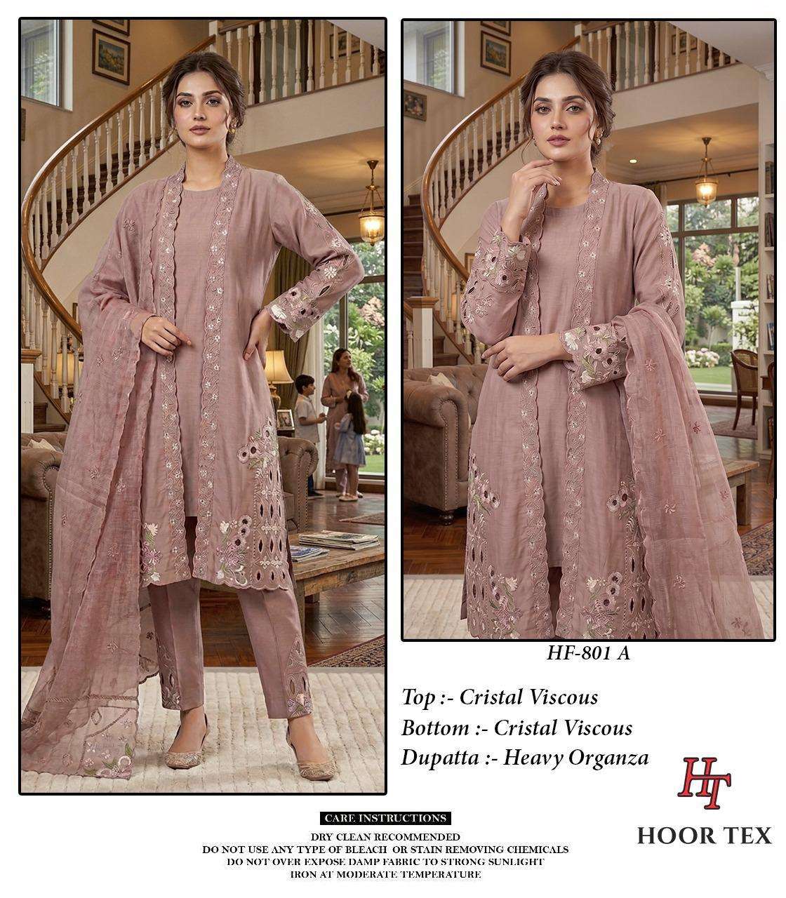 HOOR TEX HF-801 A TO D SERIES CRYSTAL VISCOSE EMBROIDERY PAKISTANI STITCHED SUIT-00020