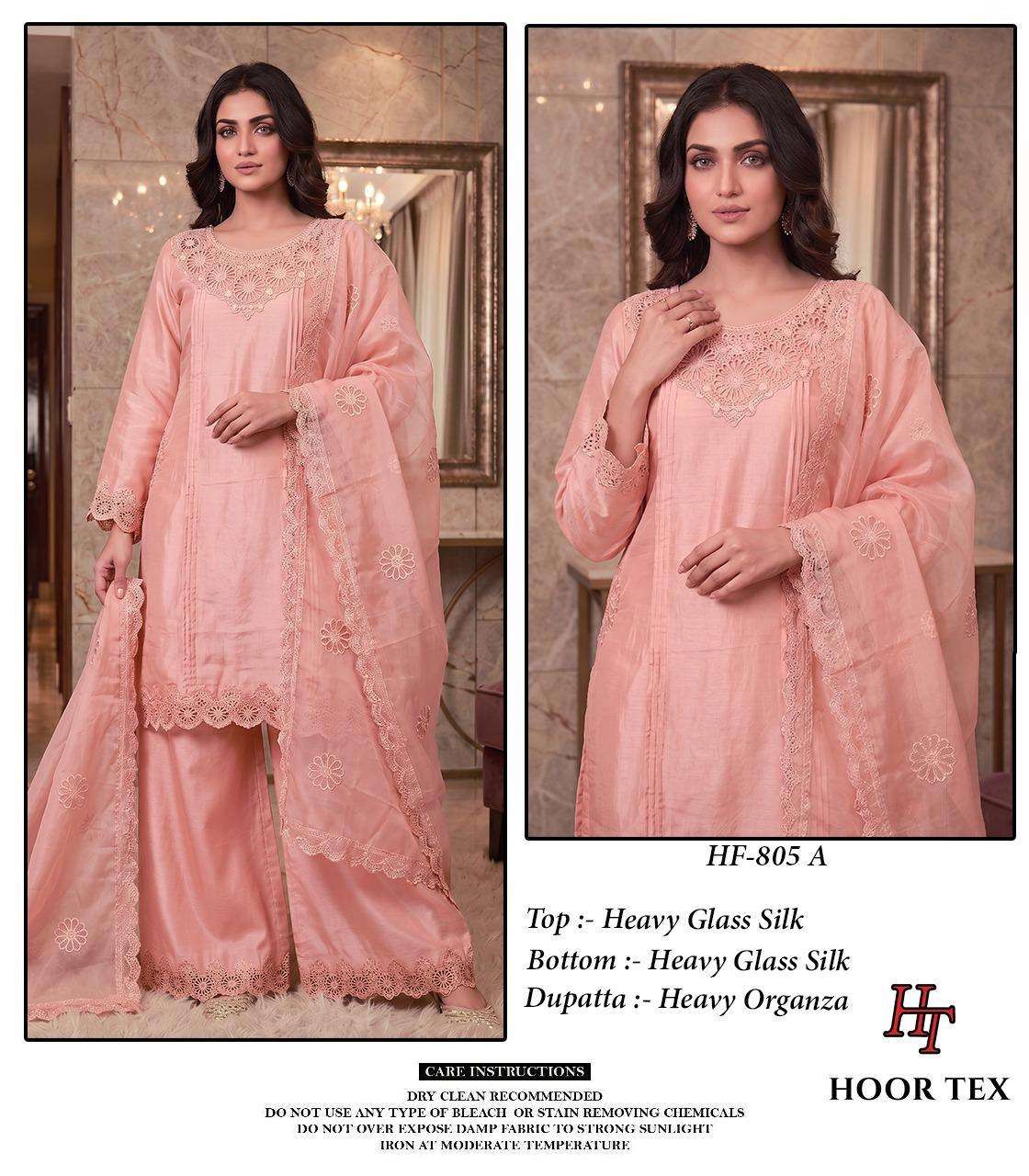 HOOR TEX HF-805 A TO D SERIES GLASS SILK EMBROIDERY STITCHED PAKISTANI DRESSES-00020