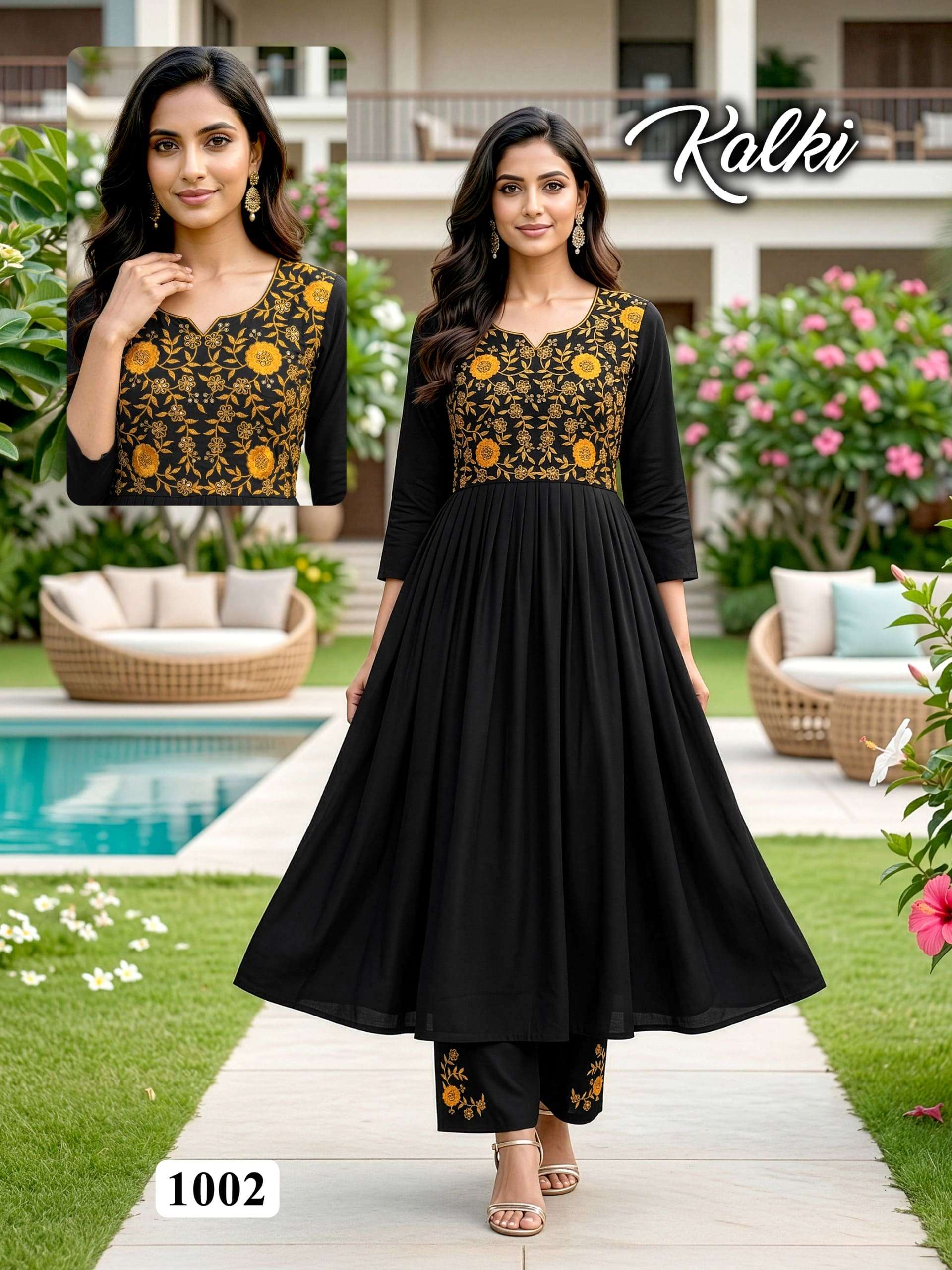 KALKI BY ASLIWHOLESALE RAYON EMBROIDERY STITCHED TOP WITH PENT - 00320