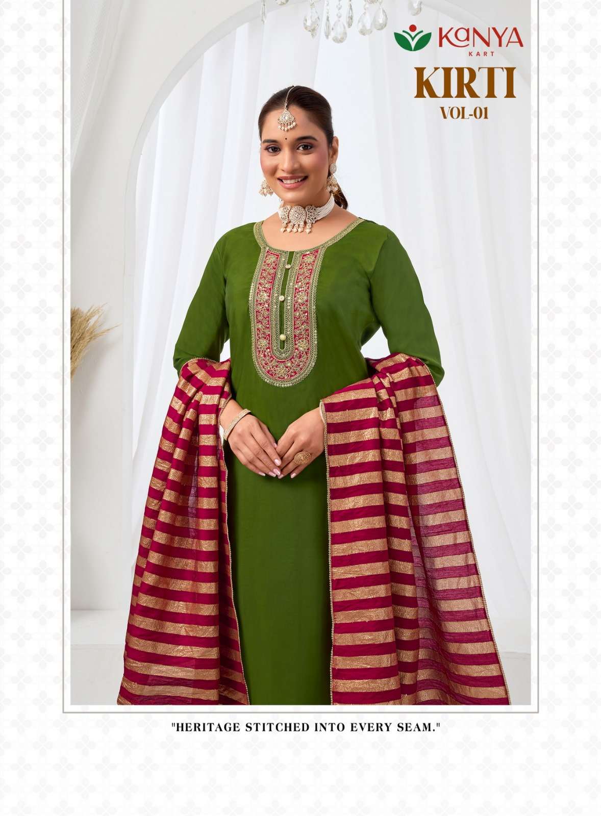 KANYA KART KRITI VOL-1 1001 TO 1008 SERIES ROMAN SILK STITCHED DRESSES - 00320