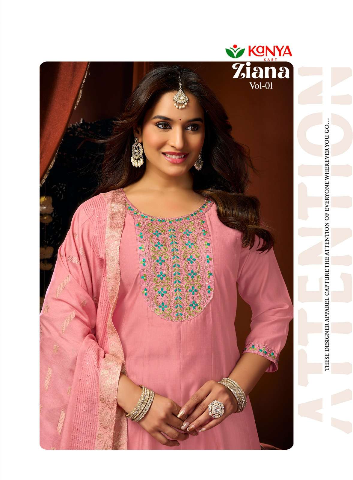 KANYA KART ZIANA VOL-1 1001 TO 1010 SERIES VERTICAN EMBROIDERY ANARKALI SUITS - 00320