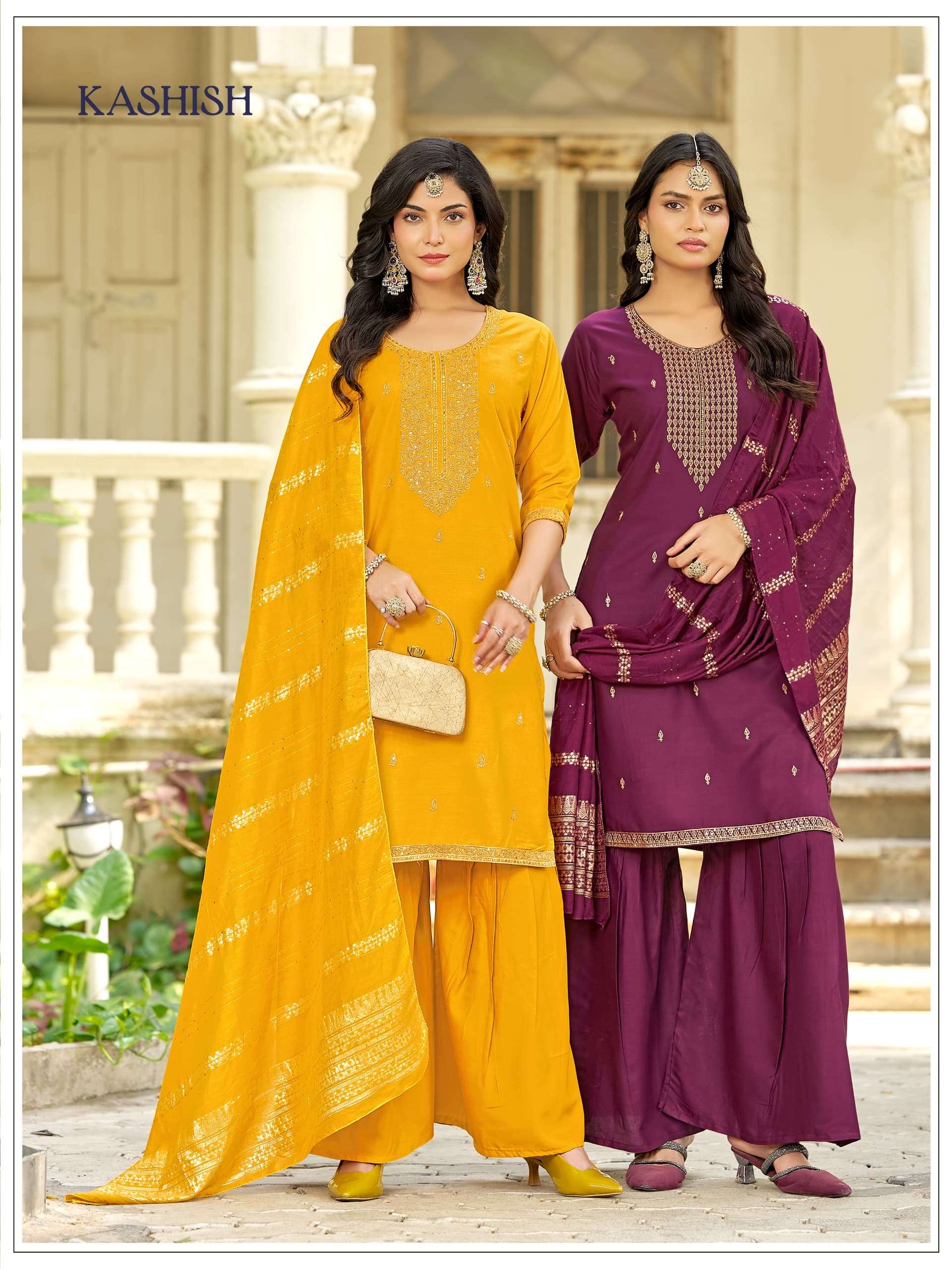 MUKESH KASHISH 1001 TO 1007 RAYON WITH SEQUNCE EMBROIDERY SHARARA SUITS - 00097