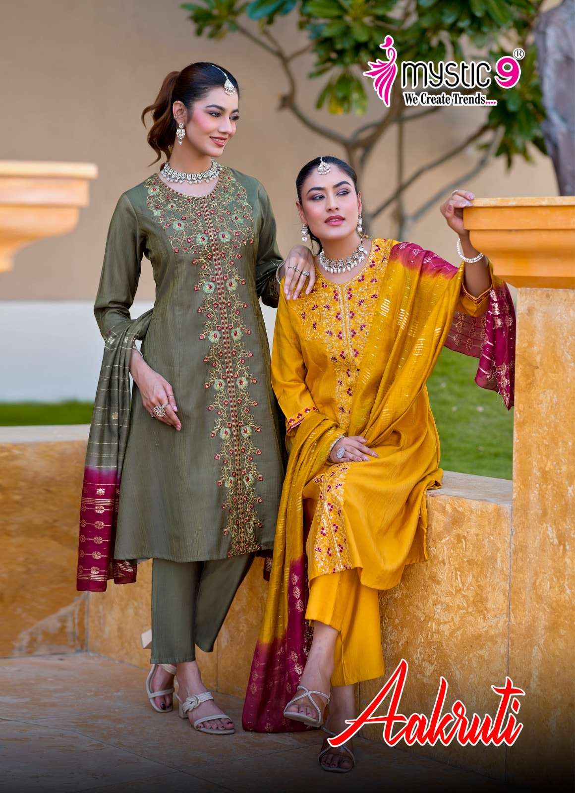MYSTIC9 AAKRUTI VOL-01 1001 TO 1008 SERIES VERTICAN SIMMER STITCHED EMBROIDERY DRESSES-00140