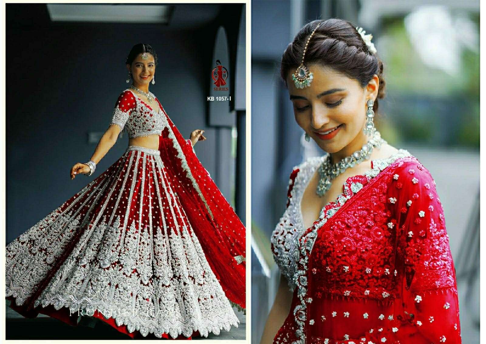 SENHORA KB-1057 A TO F SERIES NET EMBROIDERY SEMI-STITCHED LEHENGAS-00035