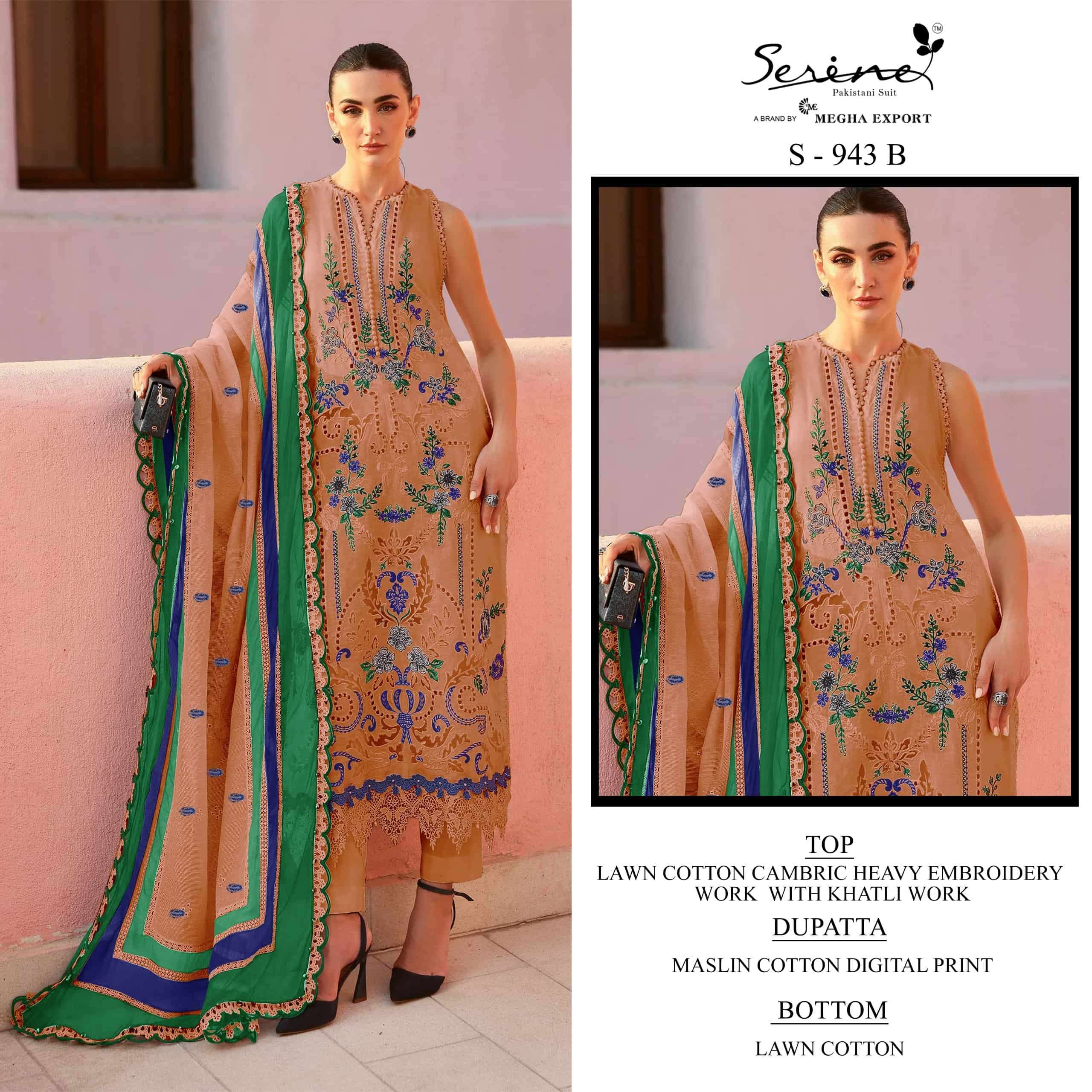SERINE S-943 A TO D SERIES CAMBRIC COTTON EMBROIDERY PAKISTANI SUIT SET-00201