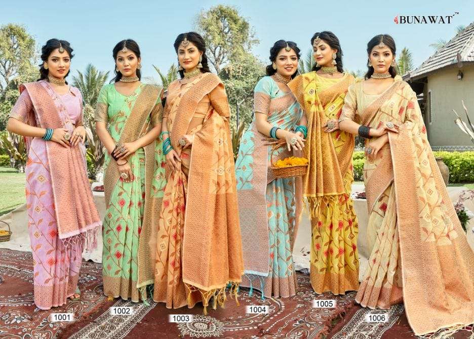ROOP MILAN BY BUNAWAT 1001 TO 1006 SERIES DESIGNER COTTON WORK SAREES