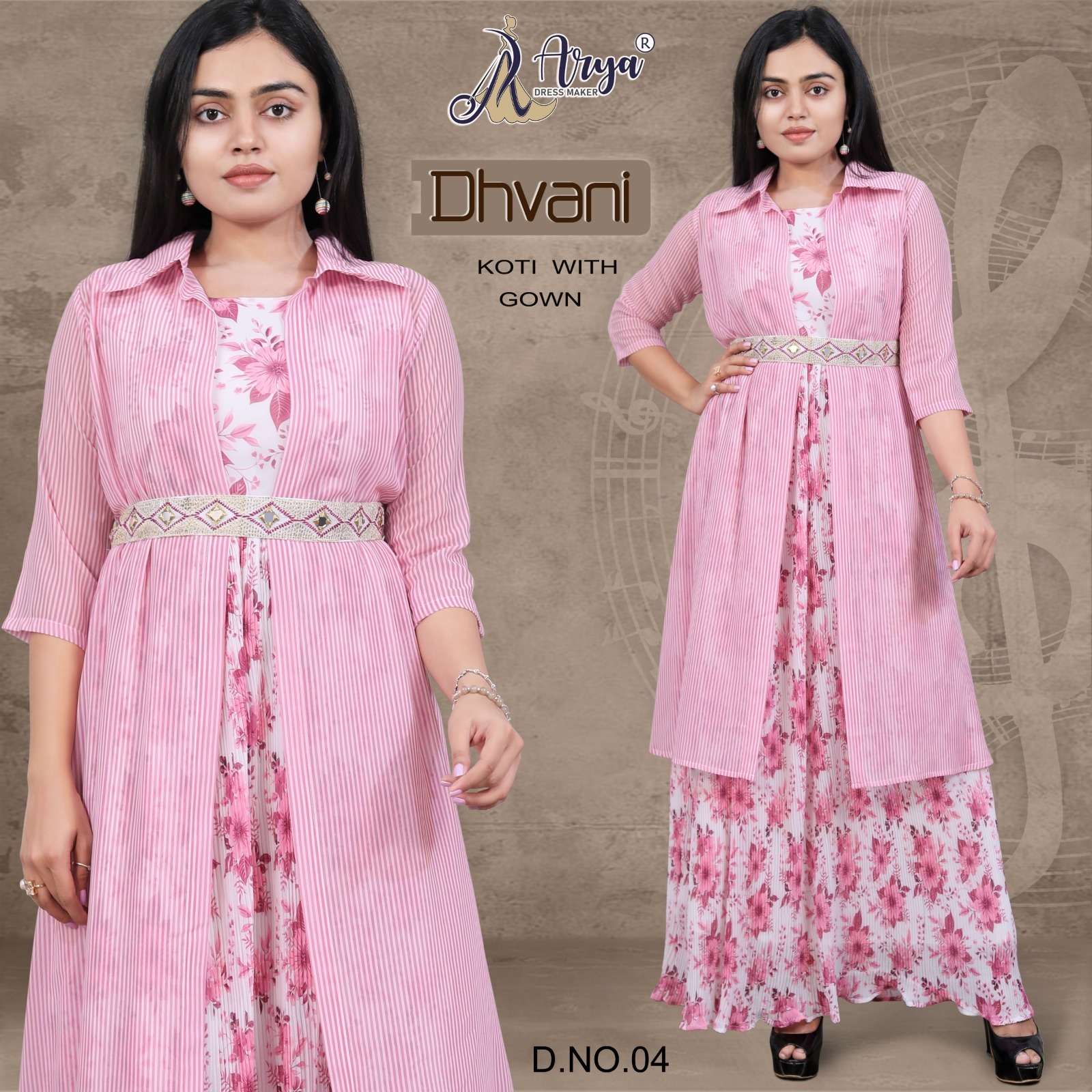 DHVANI BY ARYA DRESS MAKER DESIGNER FAUX GEORGETTE PRINT GOWNS WITH KOTI
